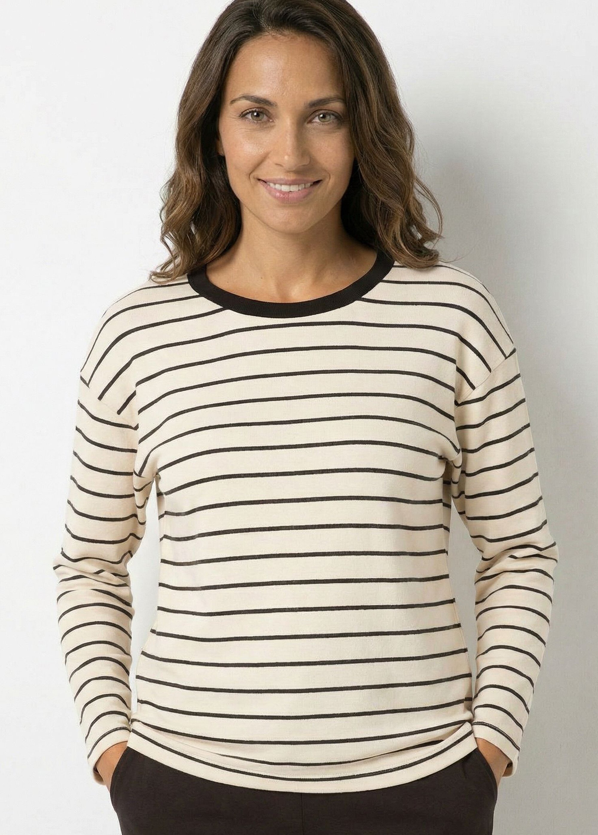 Sweat molleton rayé col rond coupe carrée