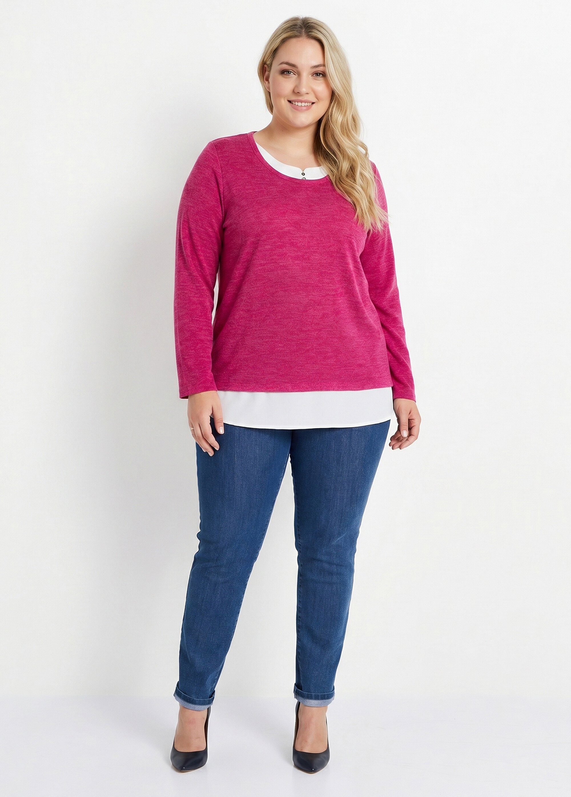 T-shirt mi-long effet 2 en 1 Femme Grande Taille Violet CARBINI SI1