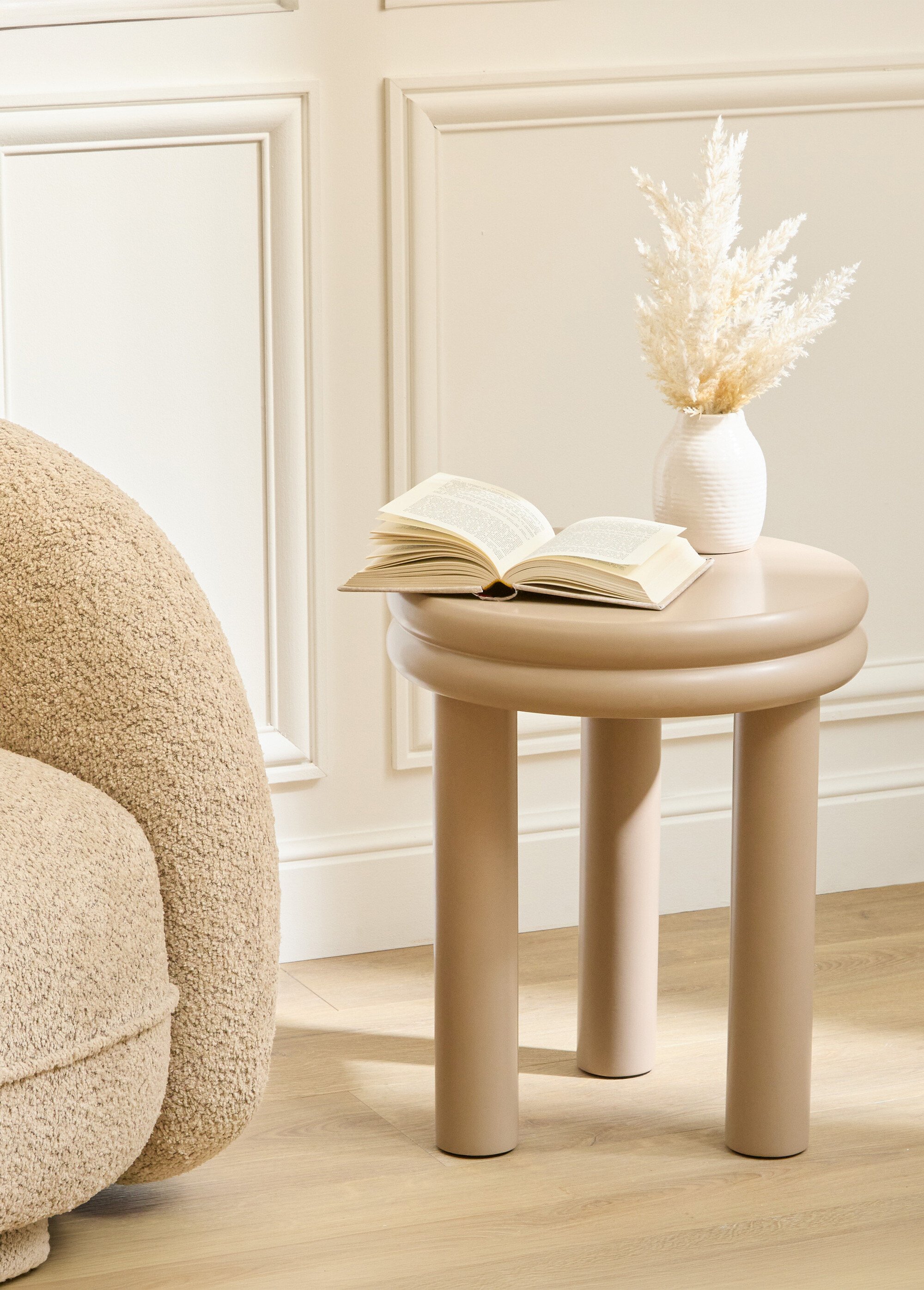 Table d'appoint bois forme tabouret PLUMP BEIGE JJA-213118A SI1