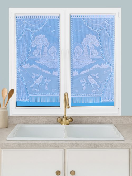 Vitrage droit dentelle prêt à poser - la paire Blanc RENDY FA1