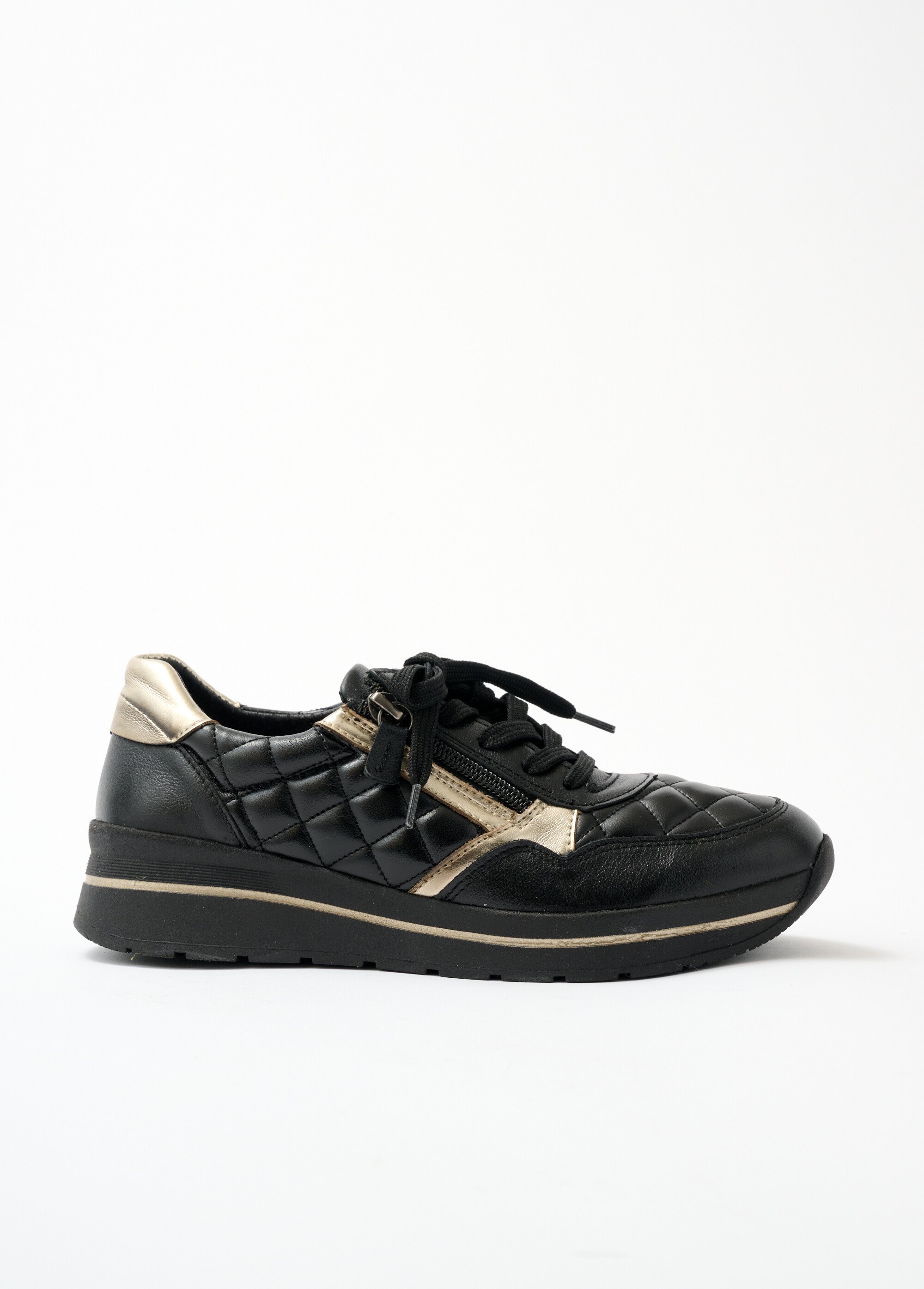 Baskets largeur confort zippées cuir Femme Noir OBENA DR1