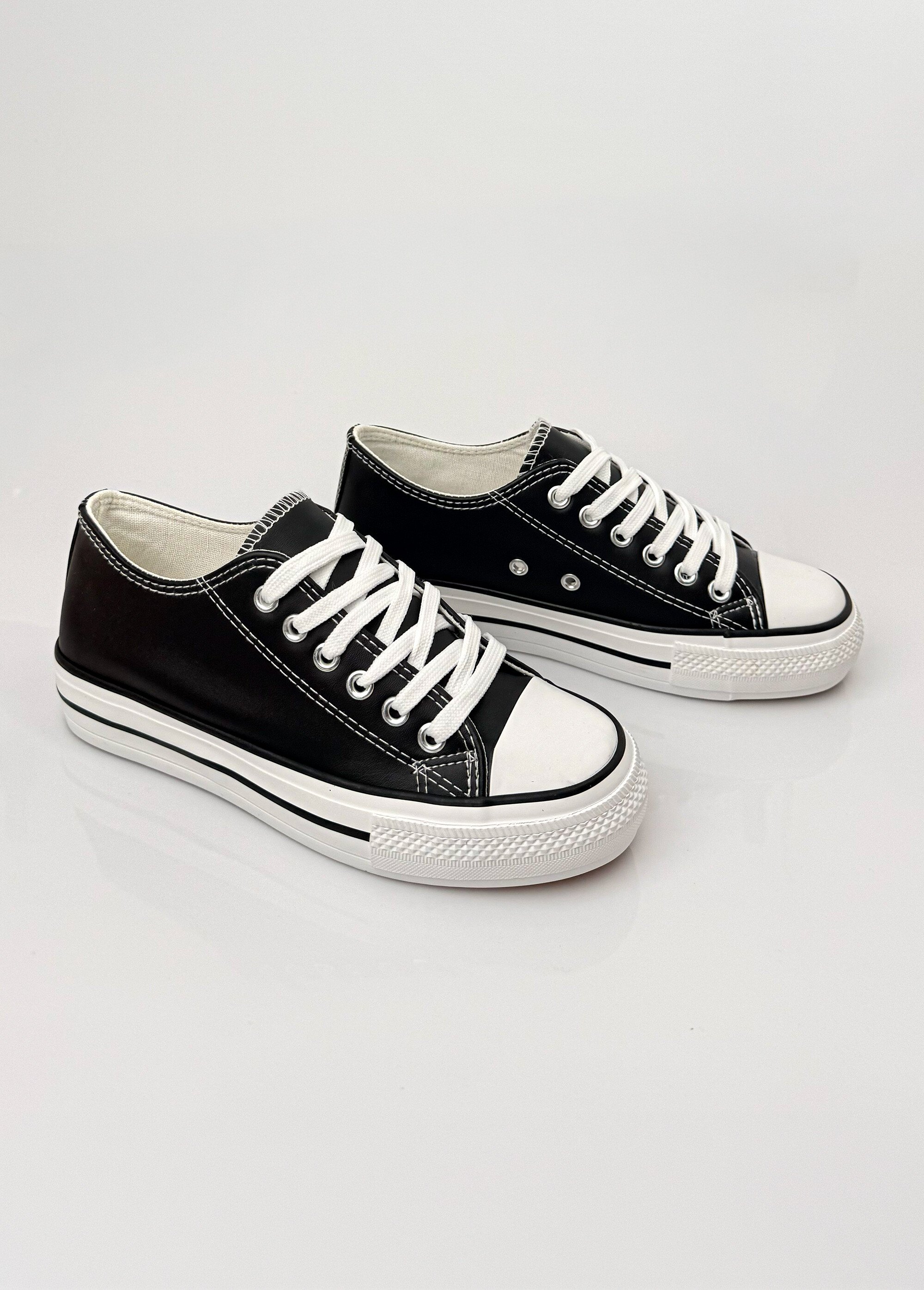 Baskets simili cuir lacets inspiration US Femme Noir LBS-DFR7851 DE1