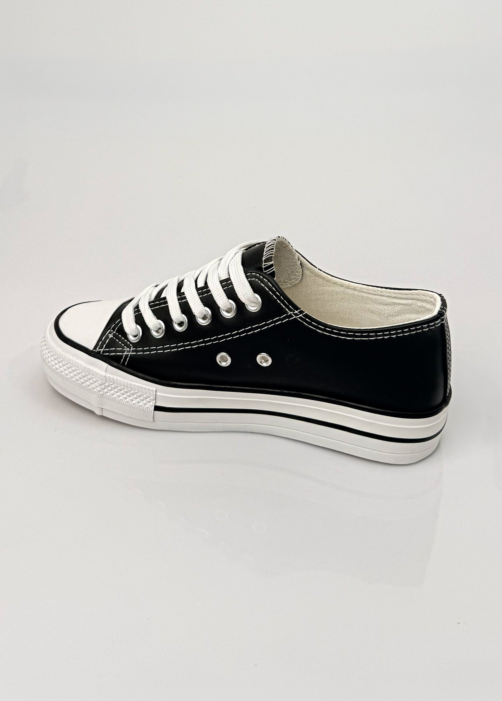 Baskets simili cuir lacets inspiration US Femme Noir LBS-DFR7851 DO1