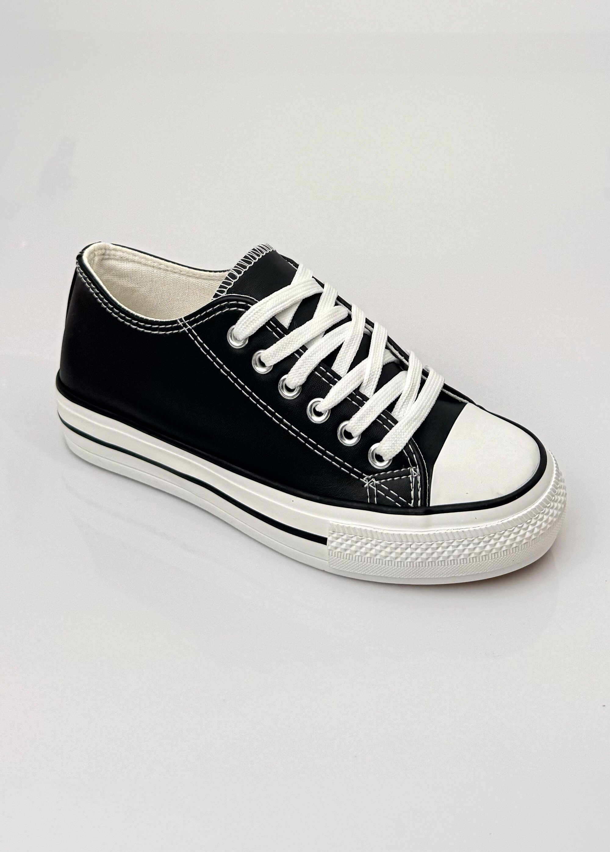Baskets simili cuir lacets inspiration US Femme Noir LBS-DFR7851 FA1