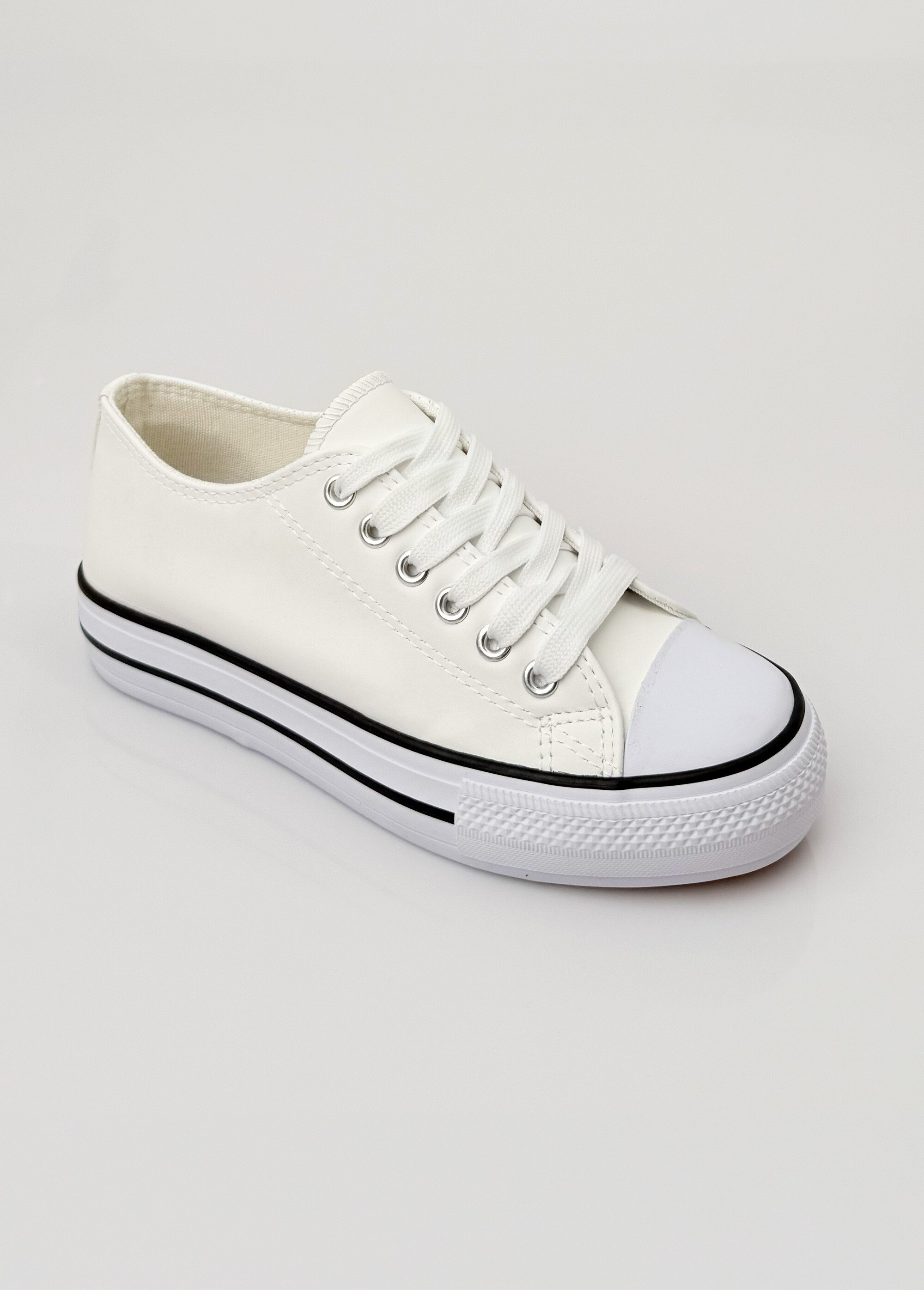 Baskets simili cuir lacets inspiration US Femme Blanc LBS-DFR7851 FA1