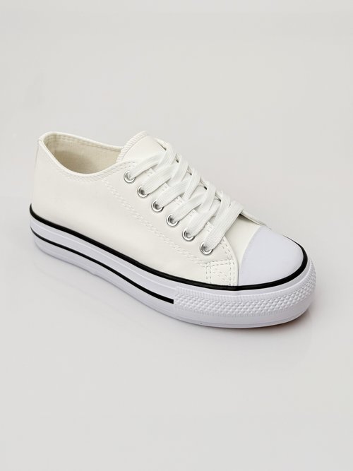 Baskets simili cuir lacets inspiration US Femme Blanc LBS-DFR7851 FA1
