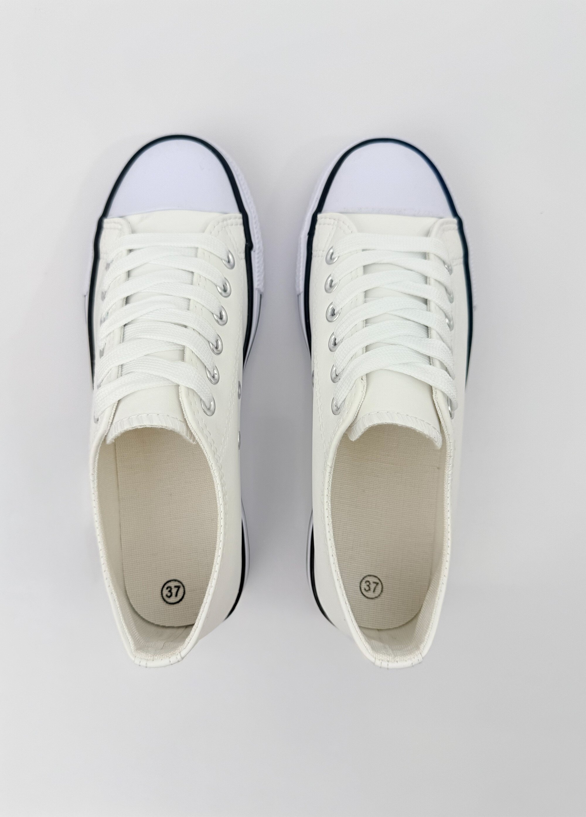 Baskets simili cuir lacets inspiration US Femme Blanc LBS-DFR7851 OV1