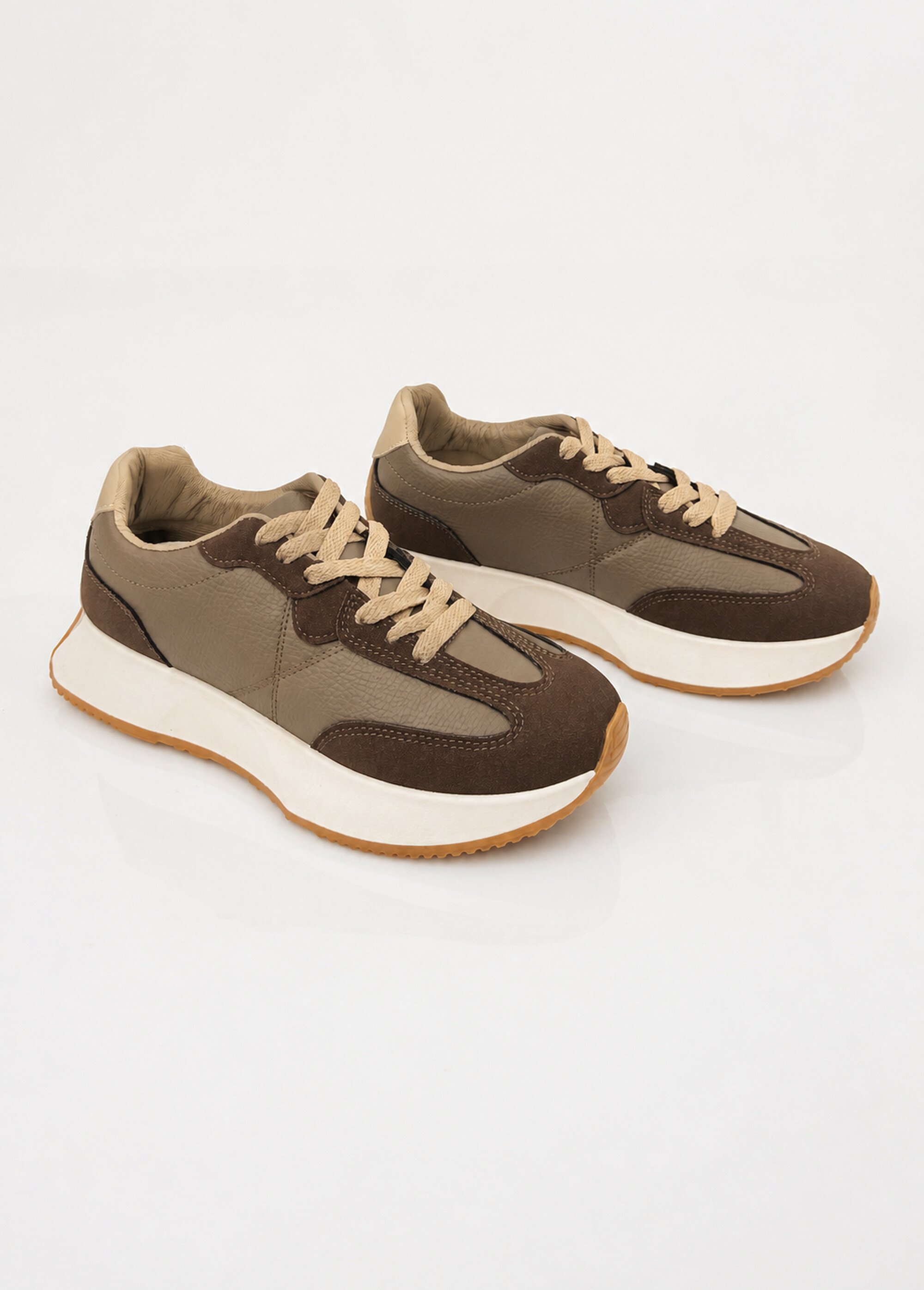 Baskets style joggers multi empiècements Femme Marron LBS-DCX1605 DE1