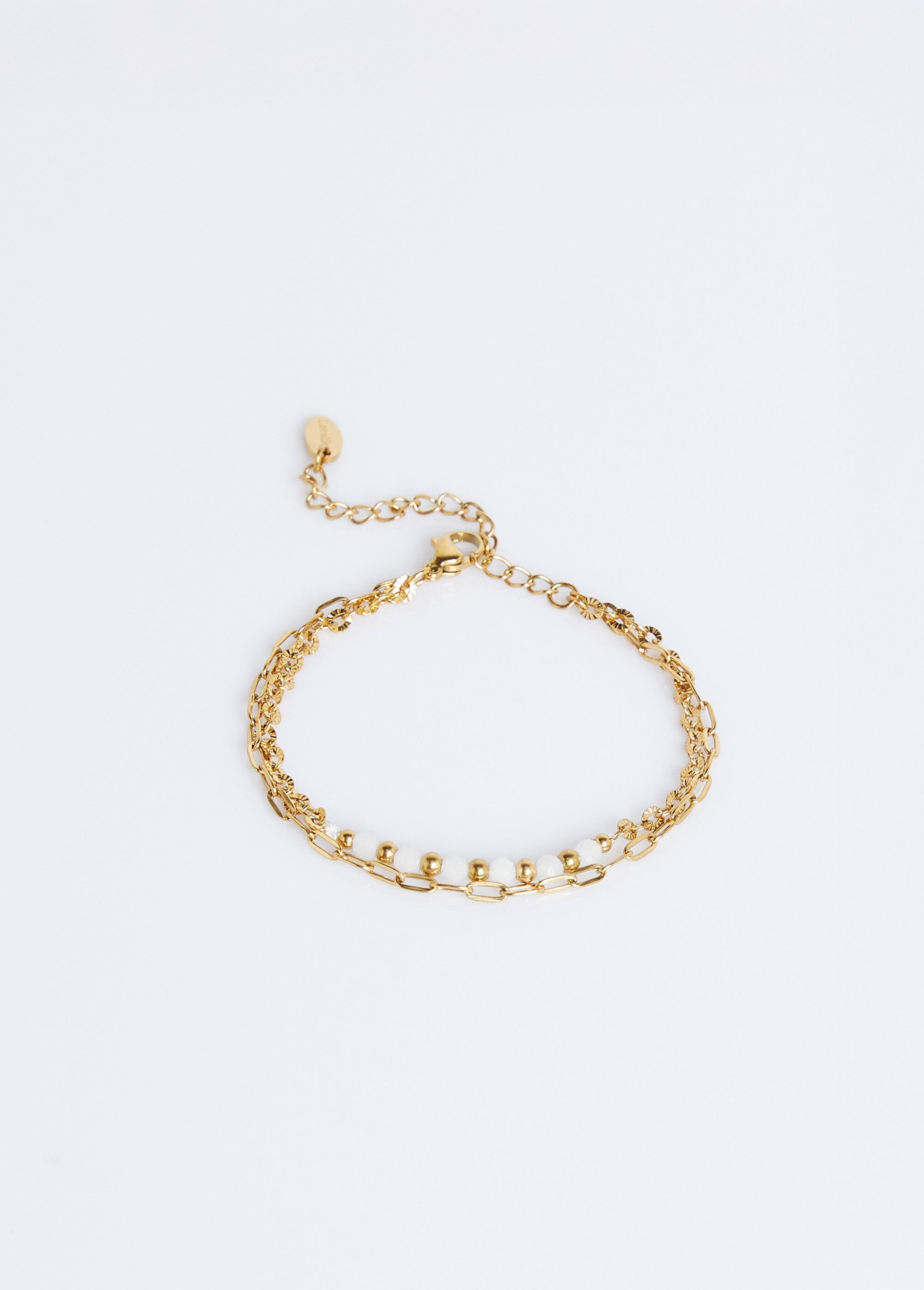 Bracelet double rang acier avec perles