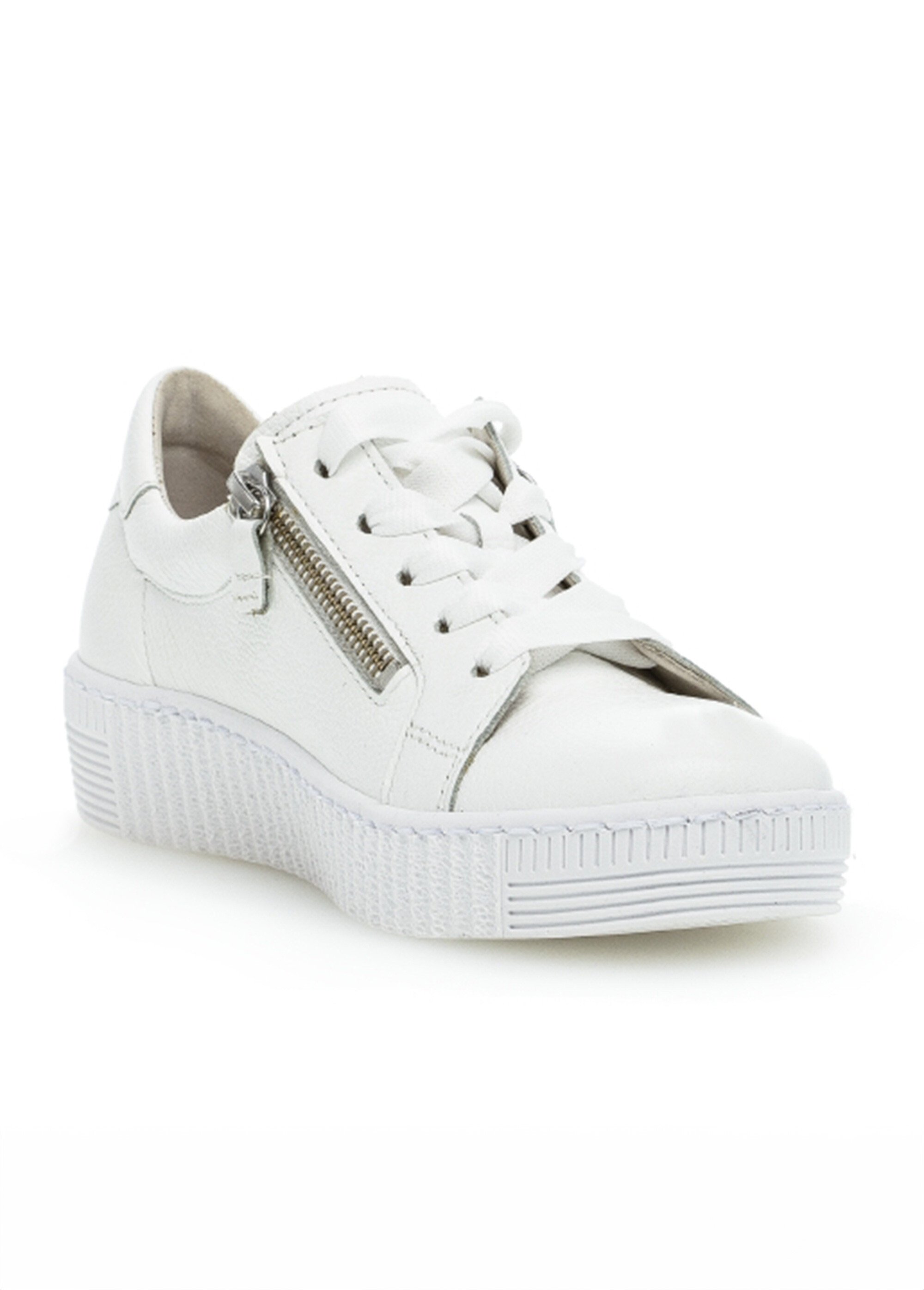 Baskets cuir avec lacets et zip, clair