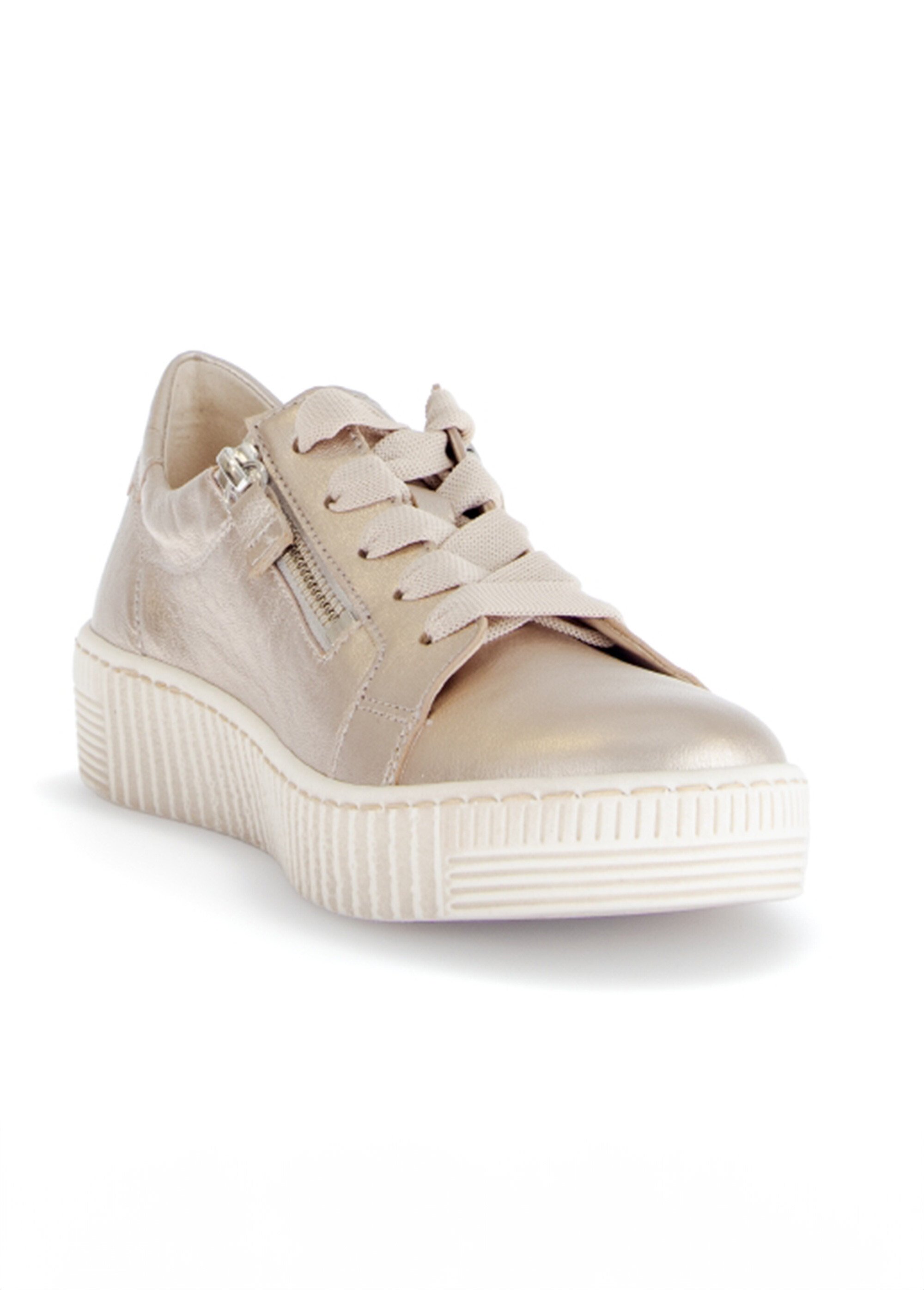 Baskets cuir avec lacets et zip, métallisé