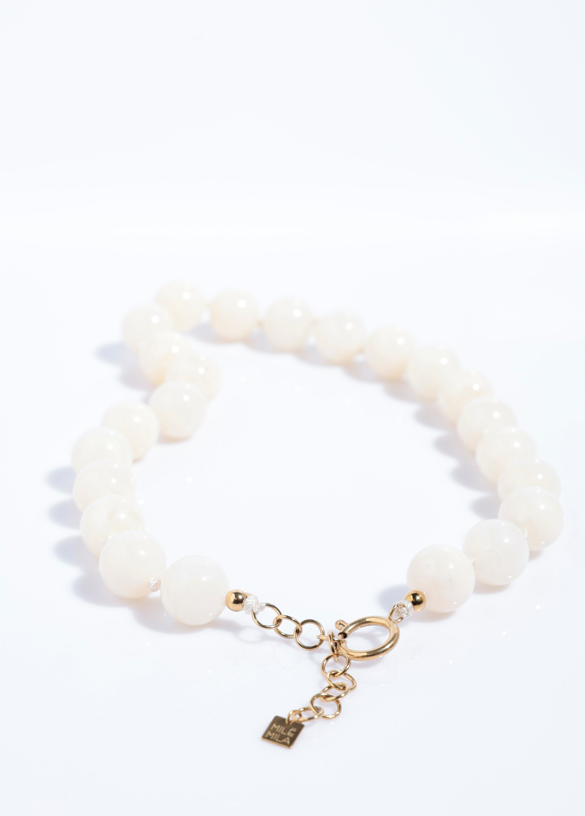 Collier court perles rondes marbrées Beige MIL01 DE2