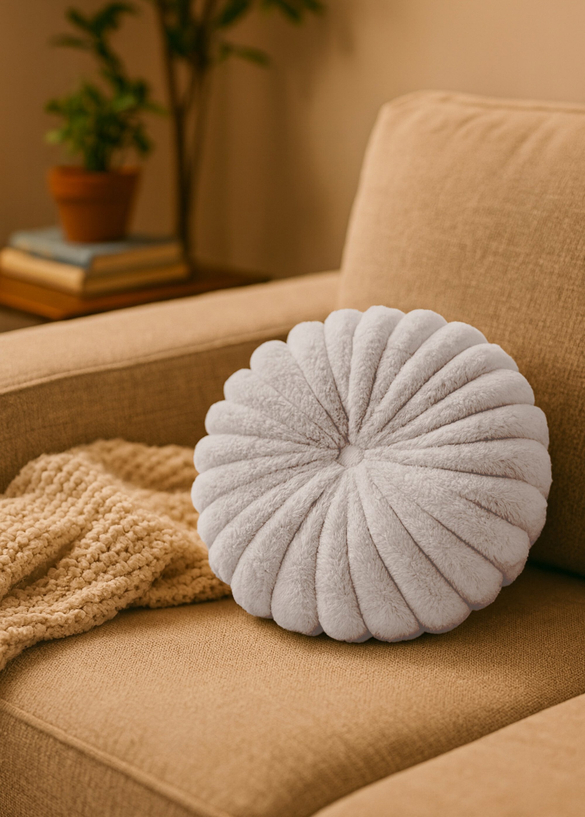 Coussin déco rond en fausse fourrure Blanc KP-AAE823000 SF1