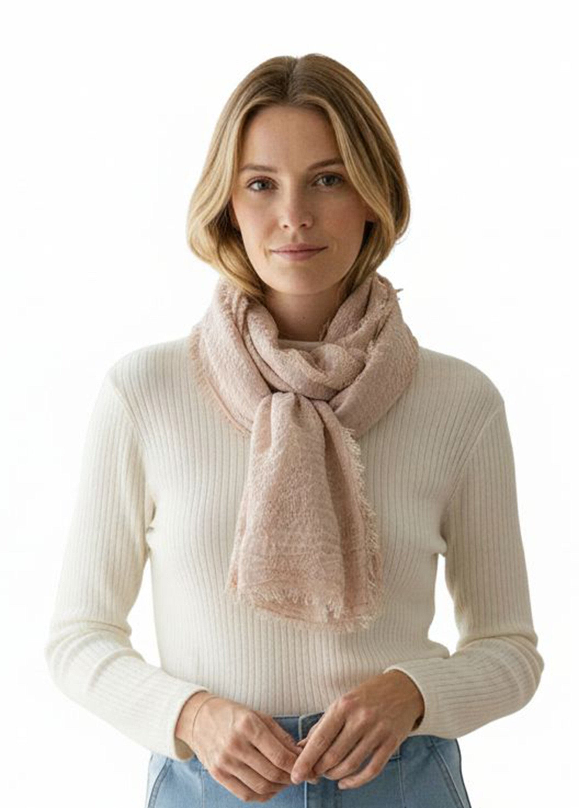 Écharpe étole frangée effet jacquard Femme Beige UMELLE FA1