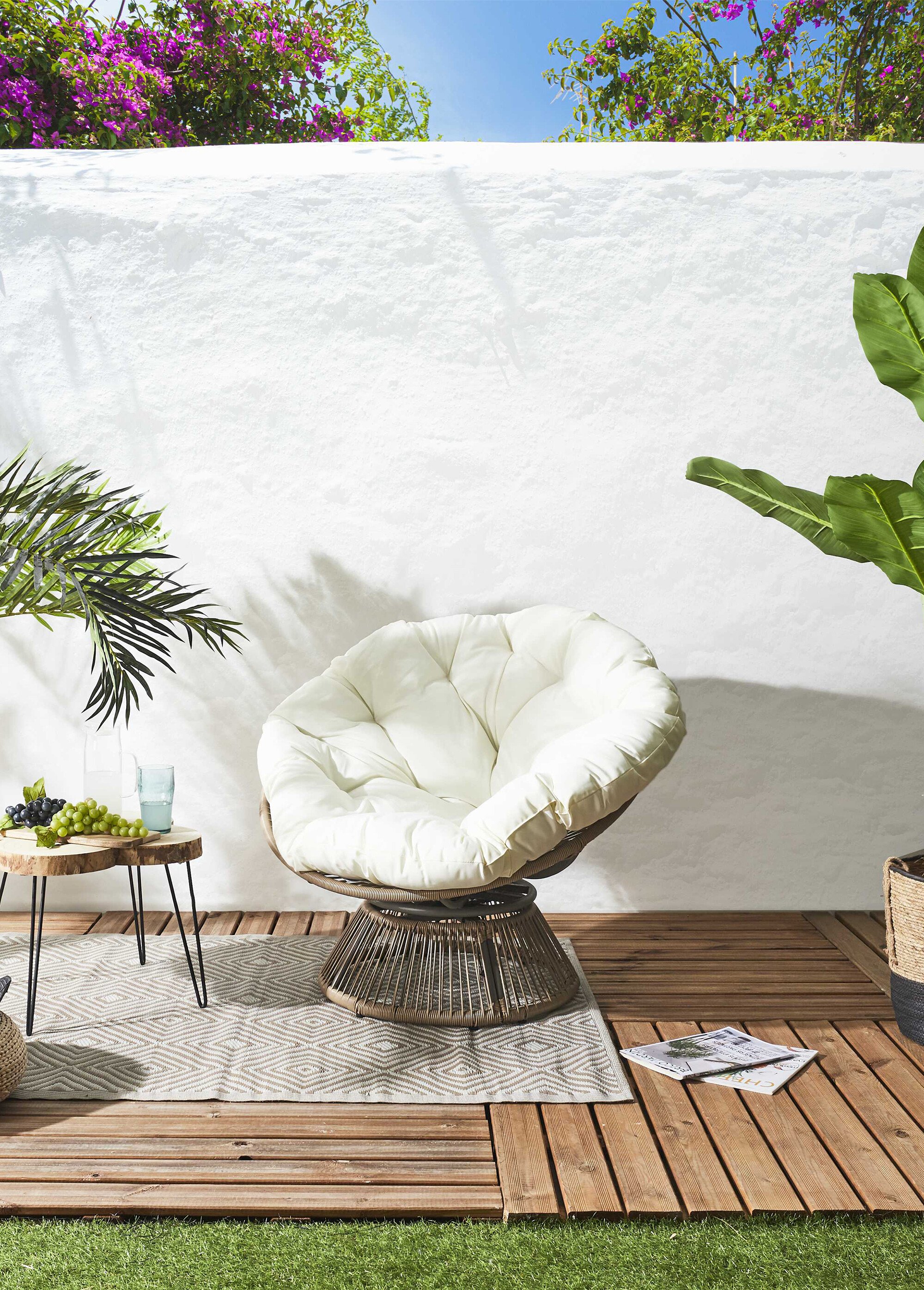 Fauteuil rembourré rotatif rotin, foncé BLANC CMP-HDO0049 SI1