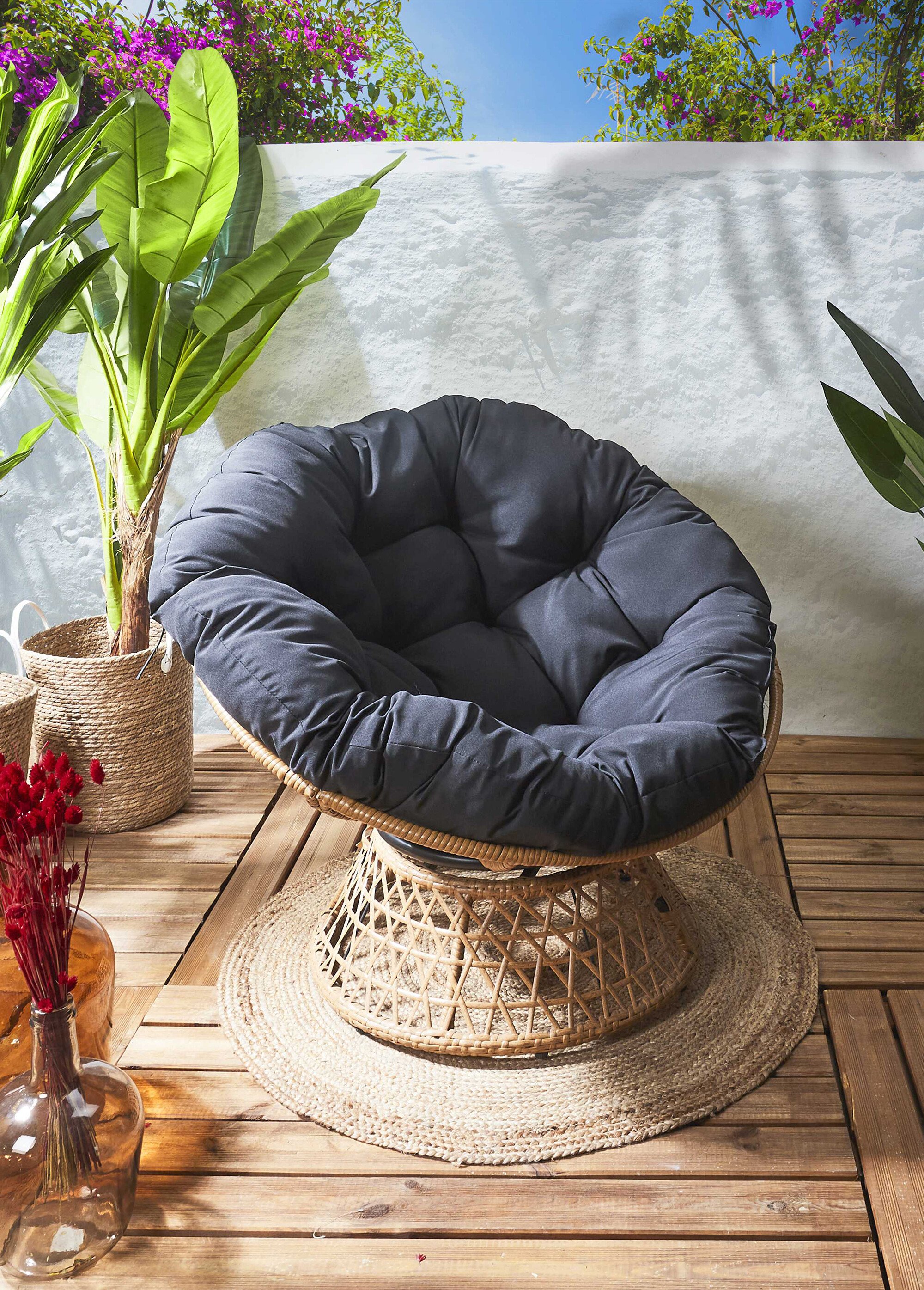 Fauteuil rembourré rotatif rotin, foncé NOIR CMP-HDO0049 SI1