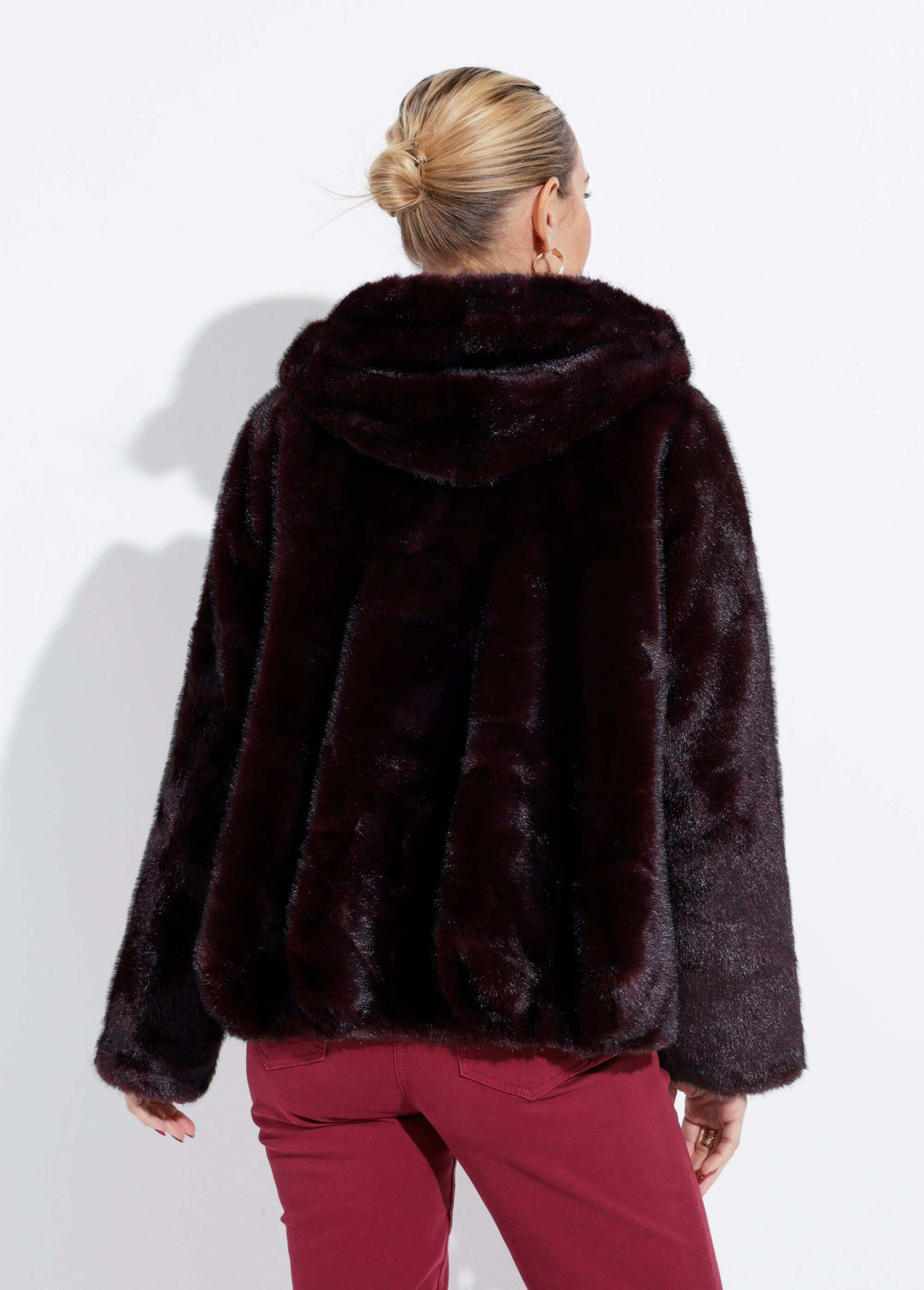 Blouson en fausse fourrure à capuche Femme Rouge IA-Z013 DO1