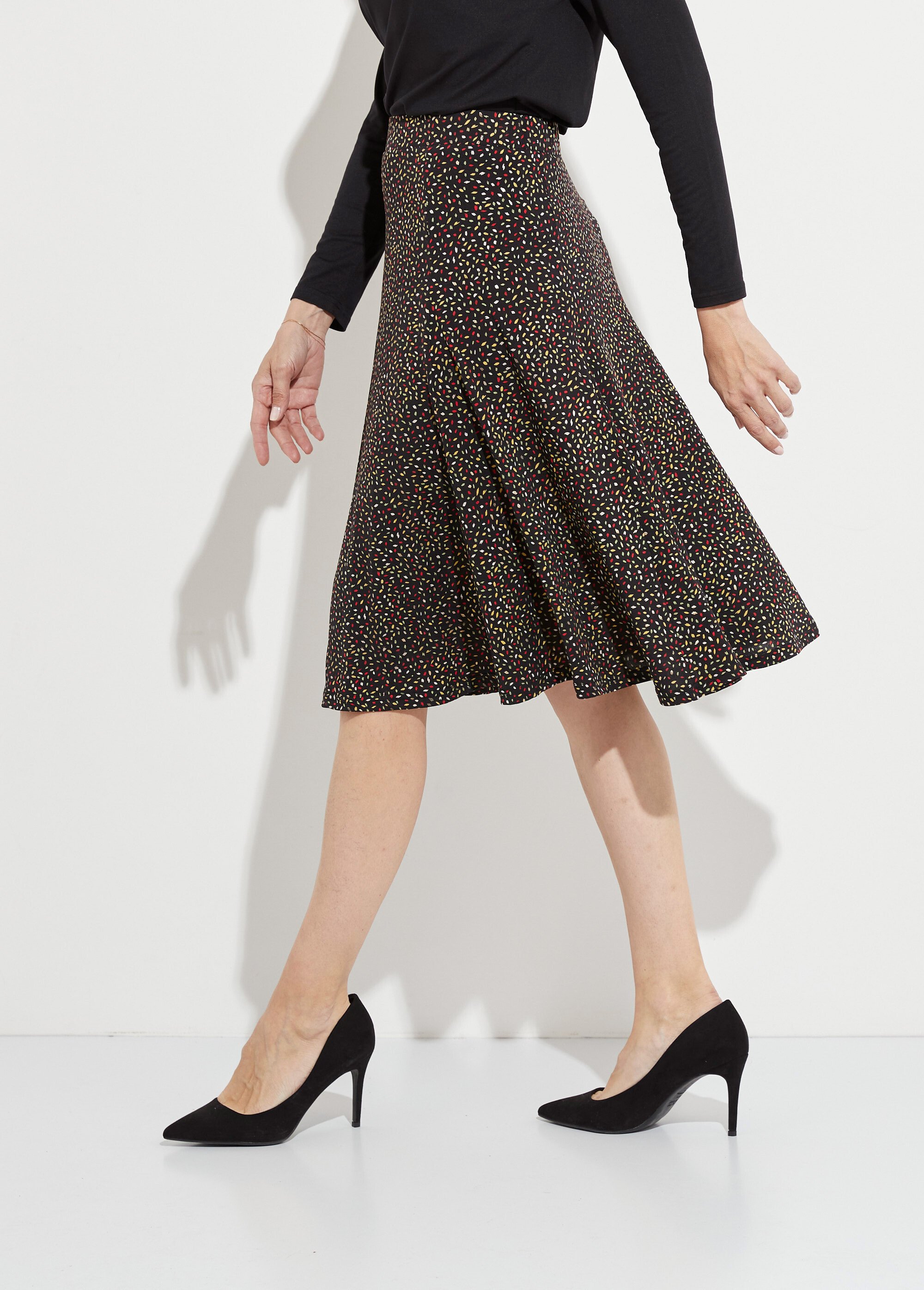 Jupe évasée maille imprimée ceinture élastiquée Femme Noir LORNA DR1