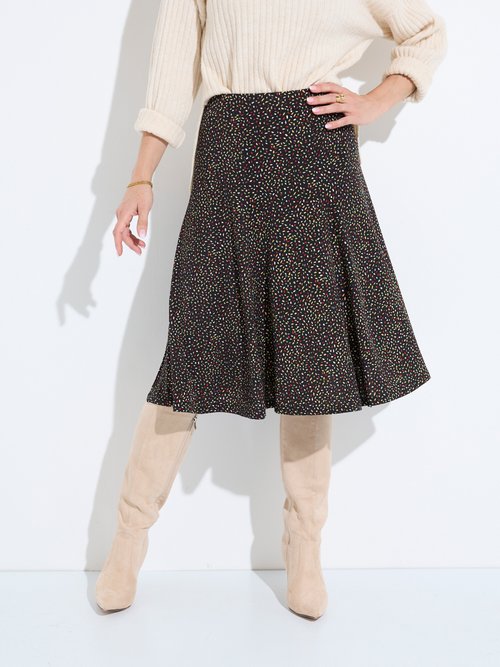 Jupe évasée maille imprimée ceinture élastiquée Femme Noir LORNA FA1