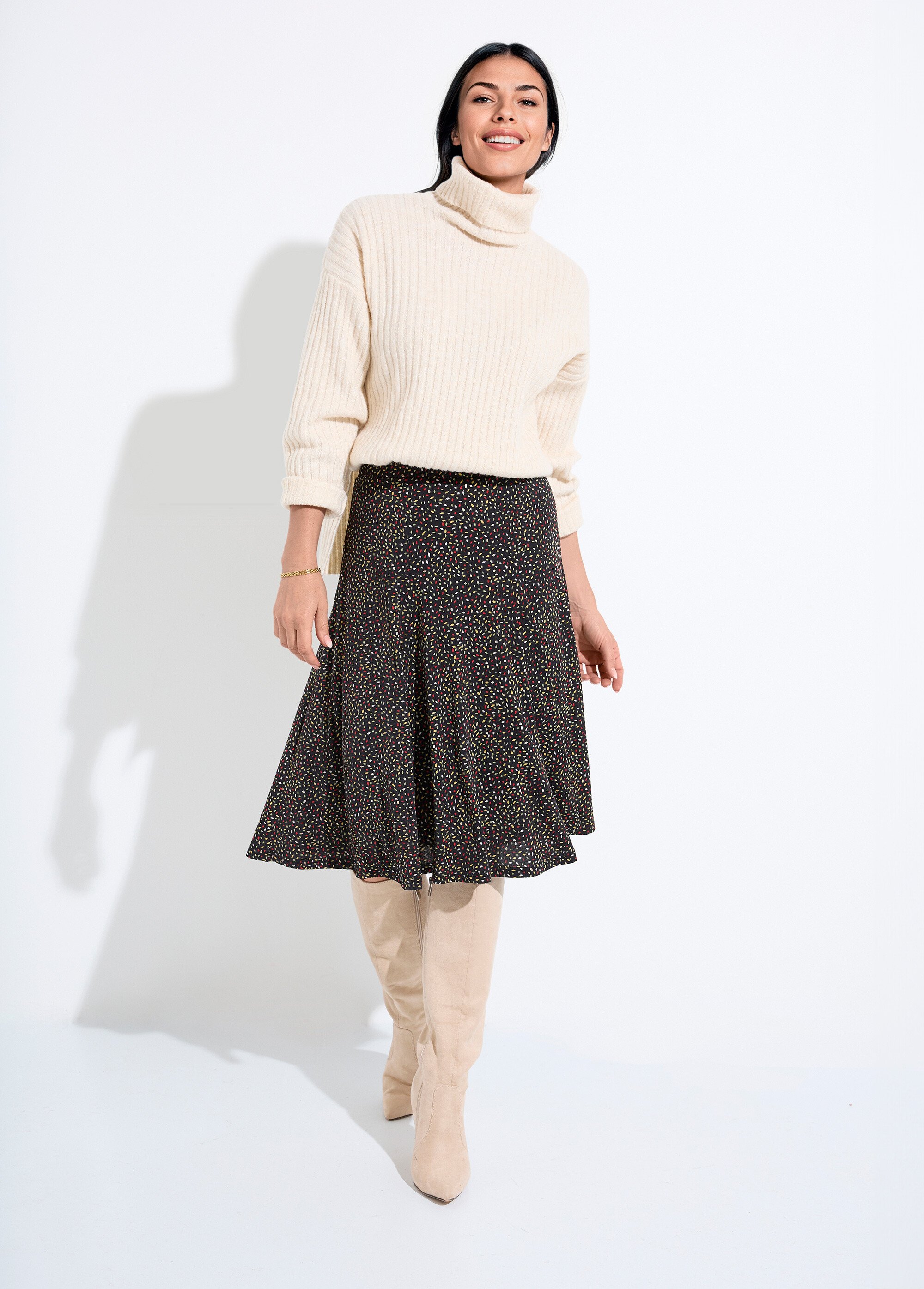 Jupe évasée maille imprimée ceinture élastiquée