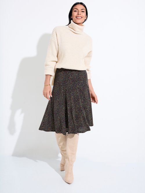 Jupe évasée maille imprimée ceinture élastiquée Femme Noir LORNA MV1