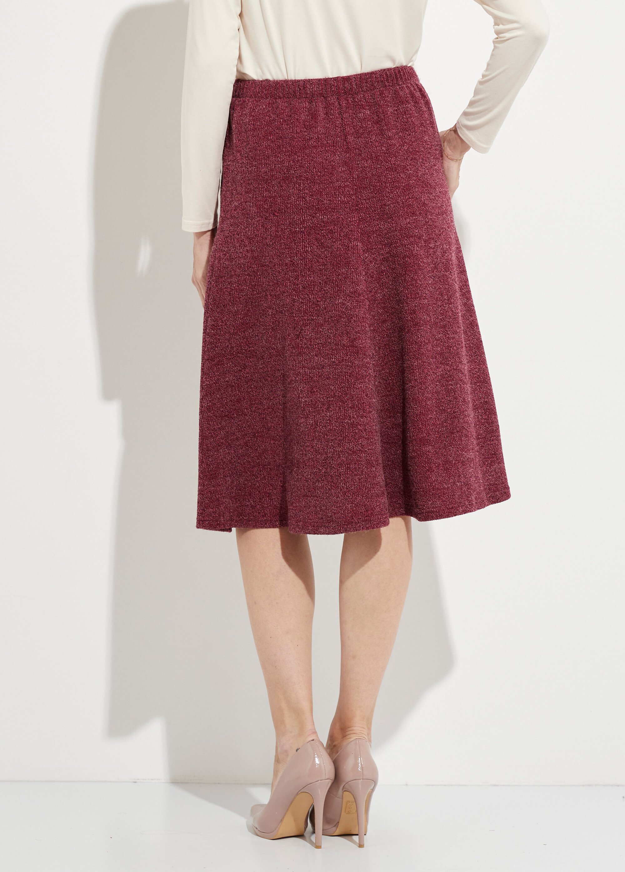 Jupe mi longue évasée maille chaude unie Femme Rouge LEO DO1