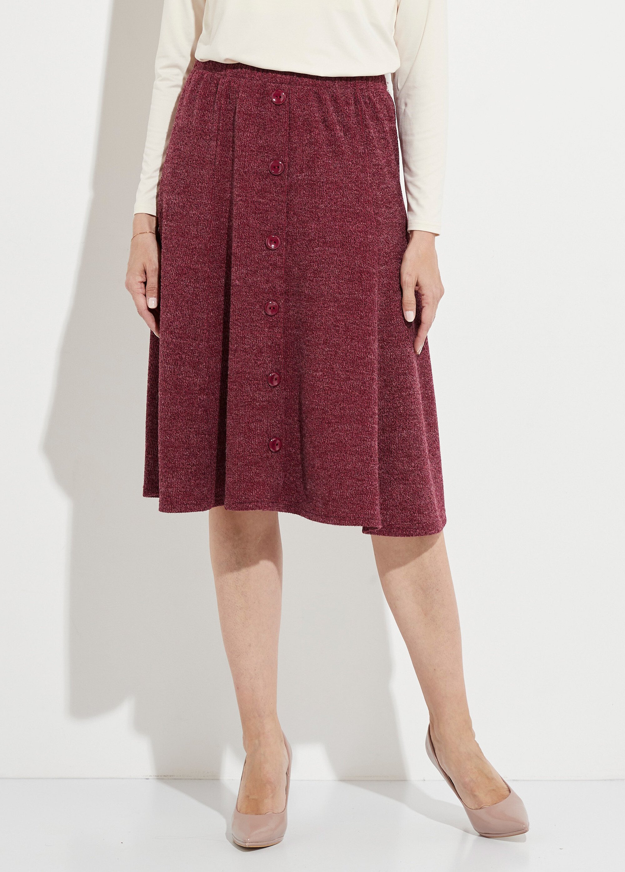 Jupe mi longue évasée maille chaude unie Femme Rouge LEO FA1