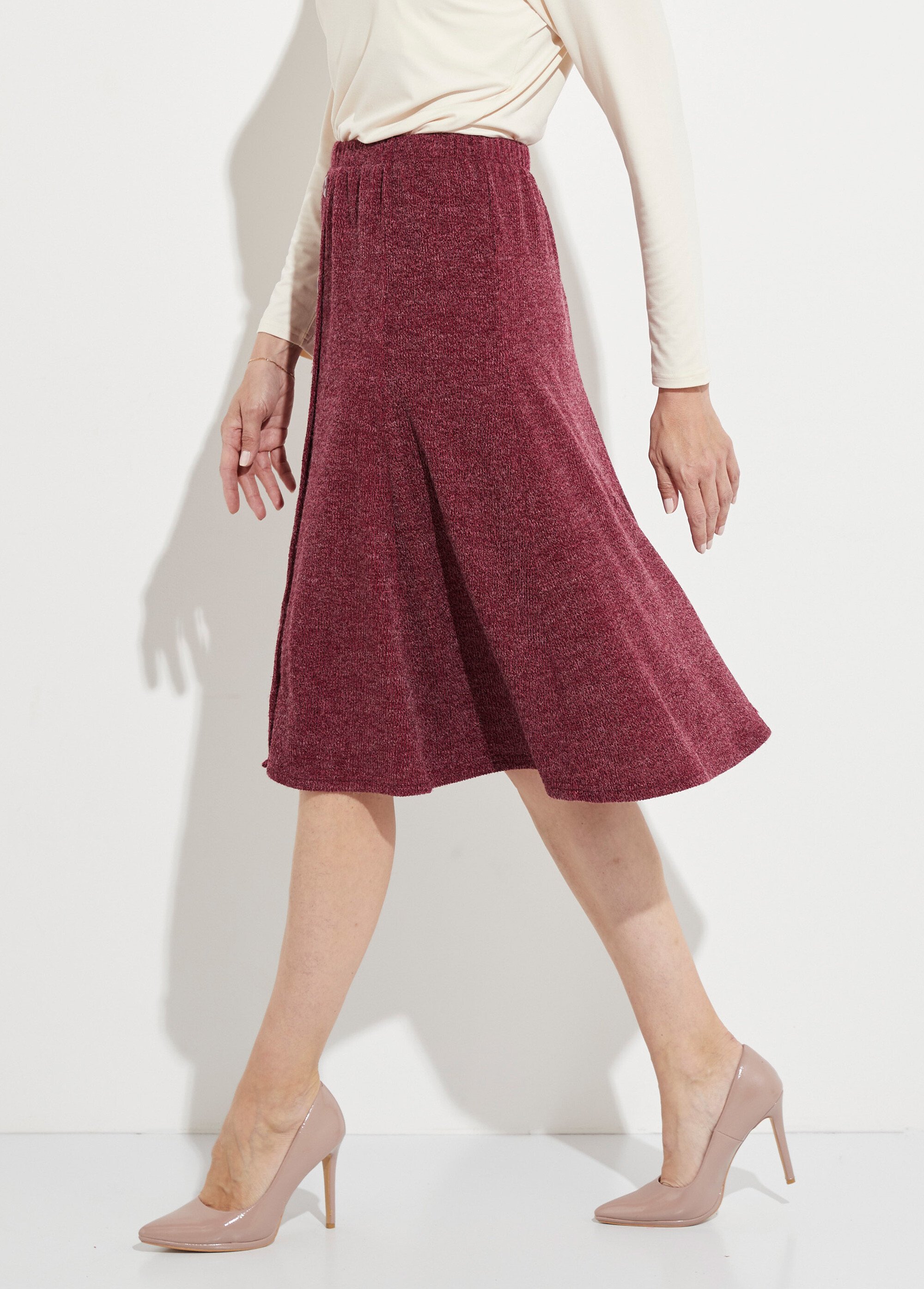 Jupe mi longue évasée maille chaude unie Femme Rouge LEO GA1