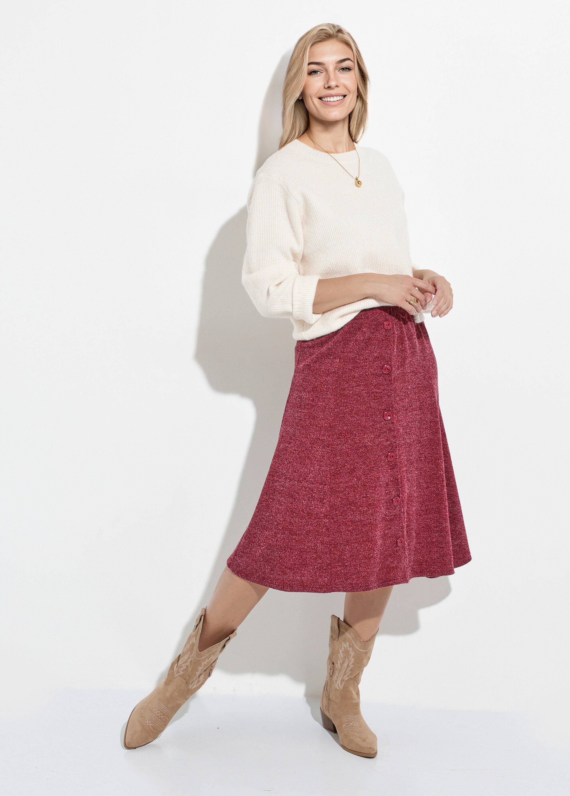 Jupe mi longue évasée maille chaude unie