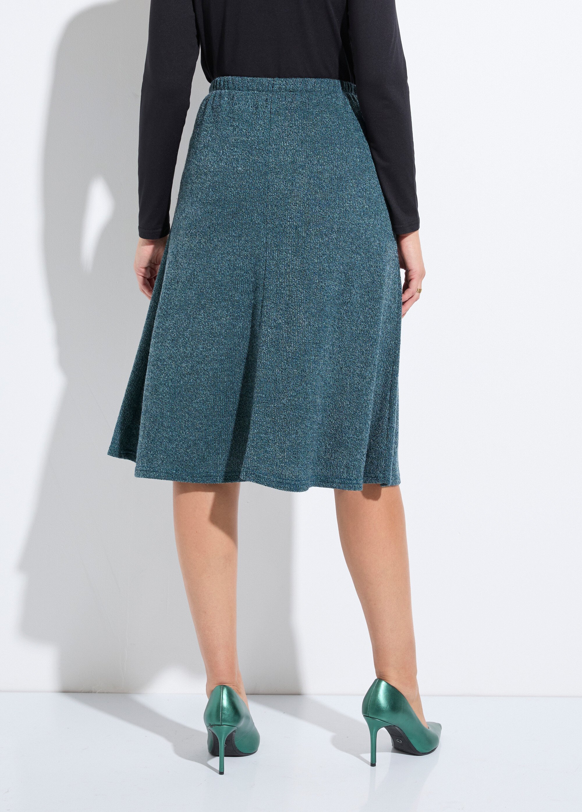 Jupe mi longue évasée maille chaude unie Femme Vert LEO DO1