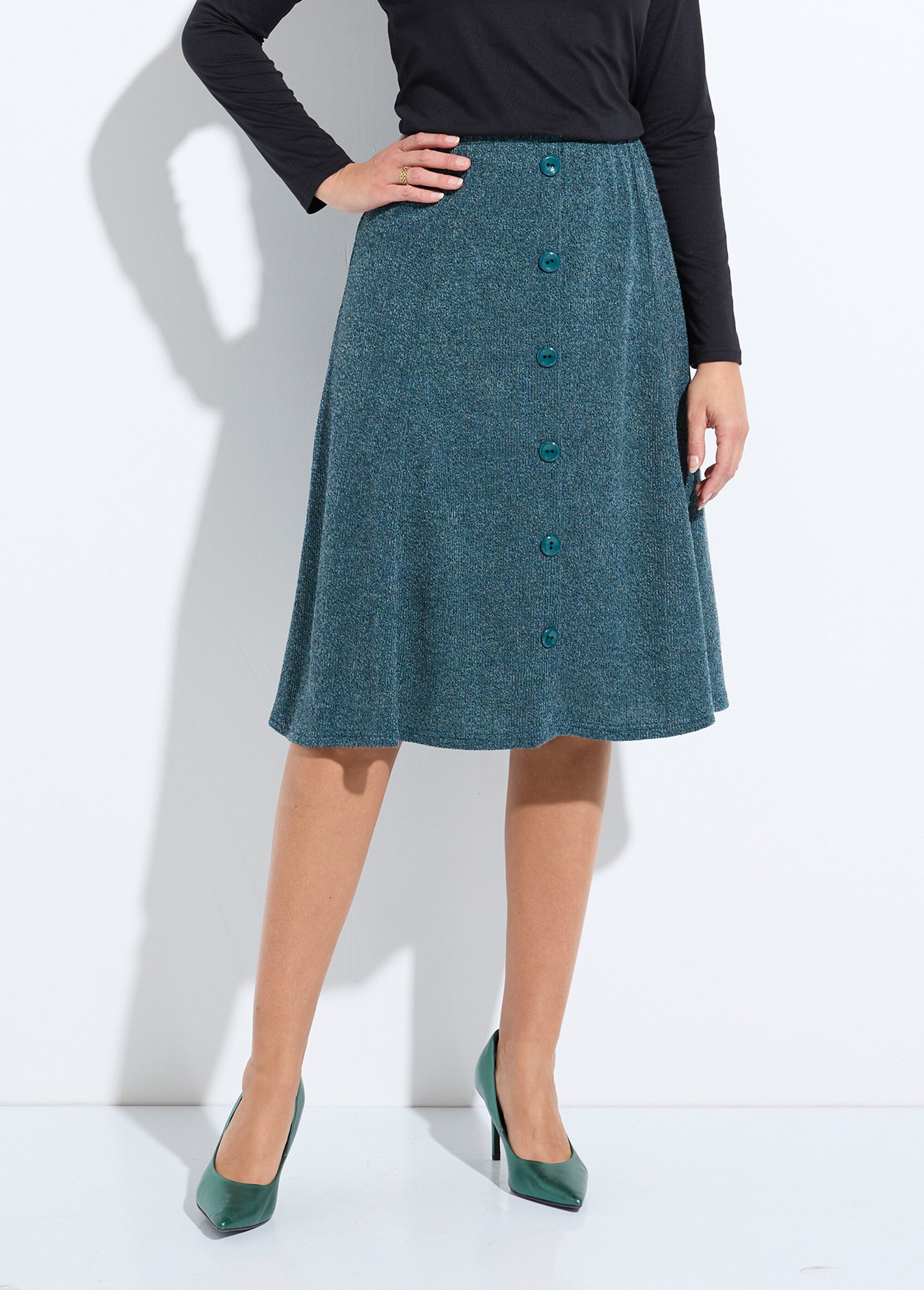 Jupe mi longue évasée maille chaude unie Femme Vert LEO FA1