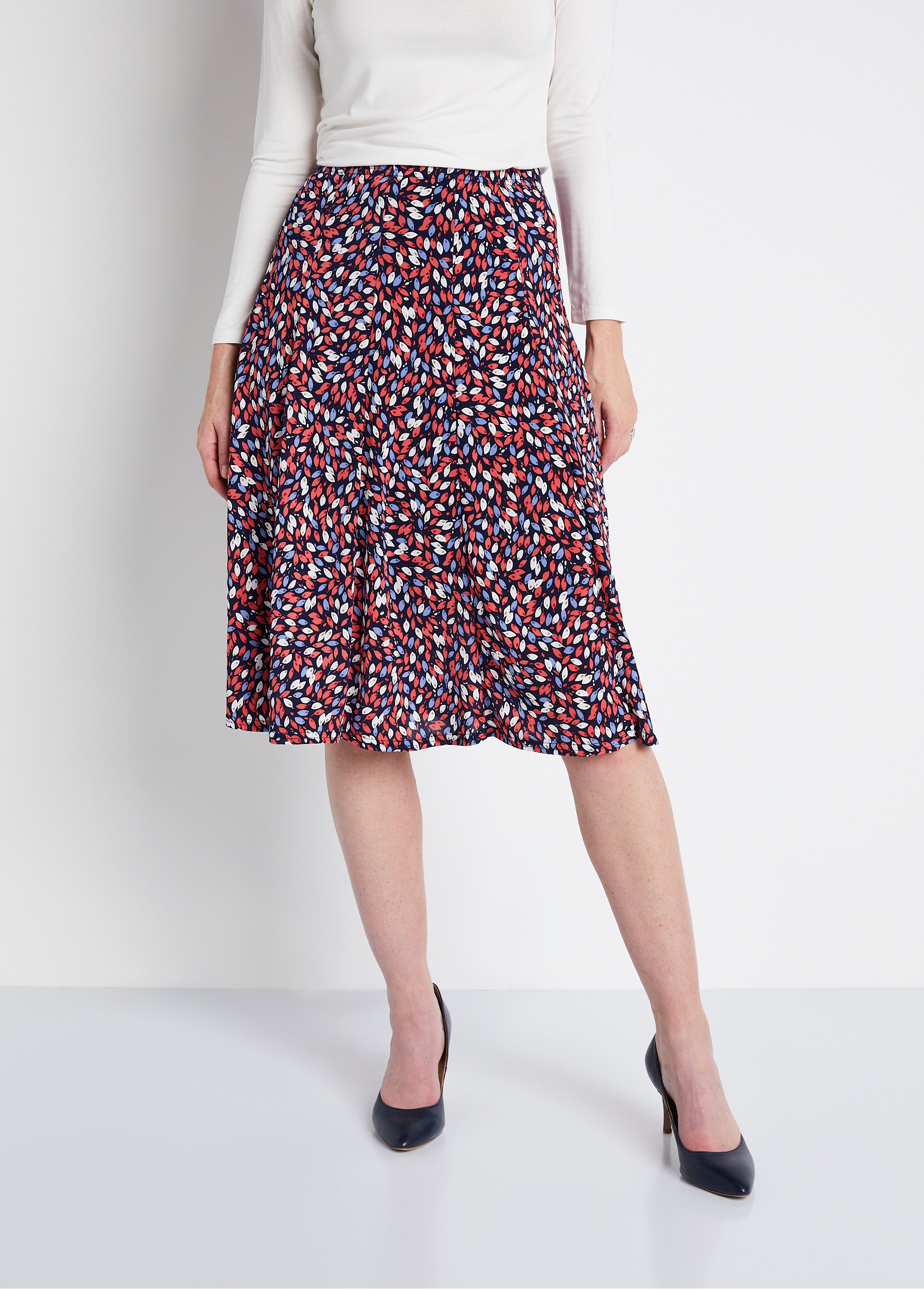 Jupe mi-longue évasée maille imprimée
