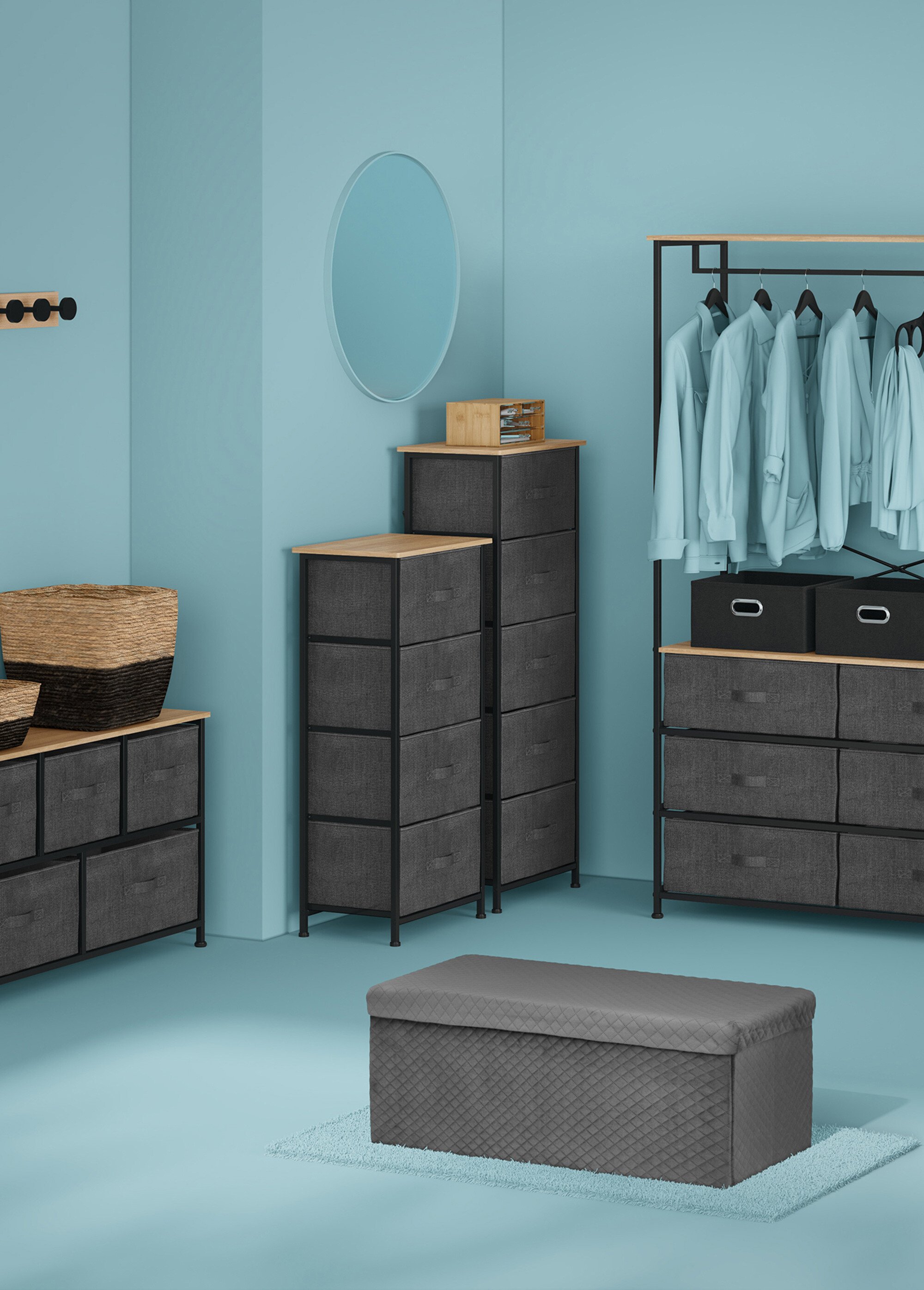 Meuble haut avec 5 tiroirs tissu GRIS JJA-193571 SI1