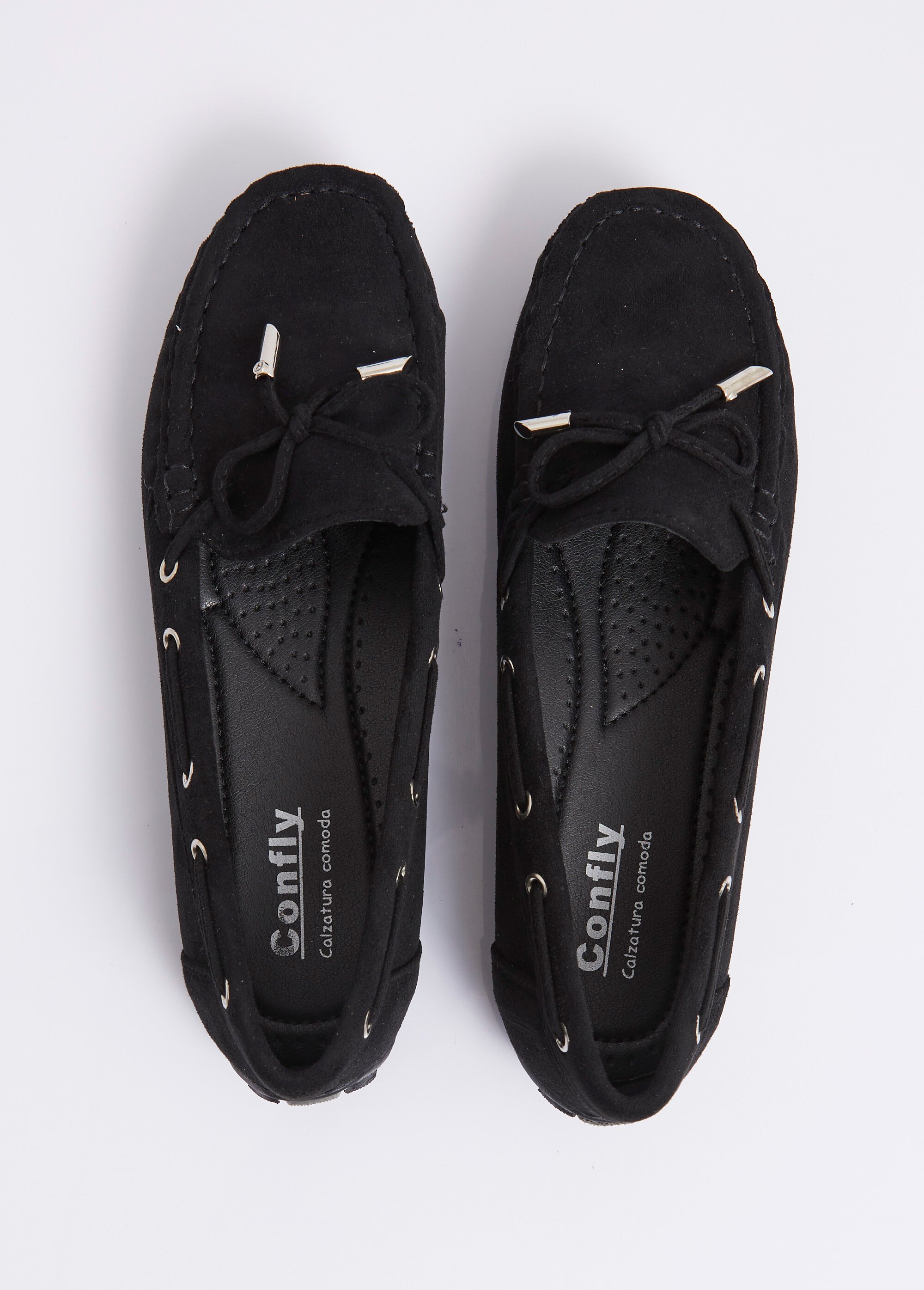Mocassins en suédine avec œillets métal Femme Noir JANNFT246 OV1