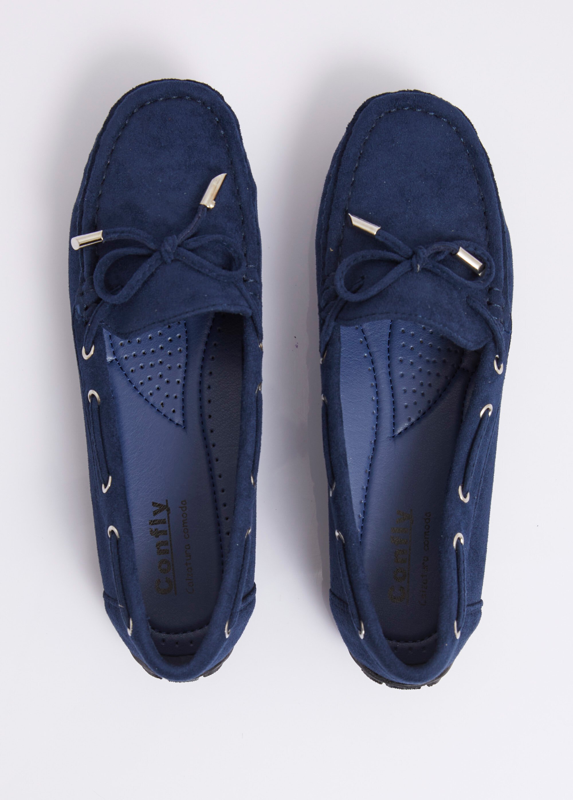 Mocassins en suédine avec œillets métal Femme Bleu JANNFT246 OV1