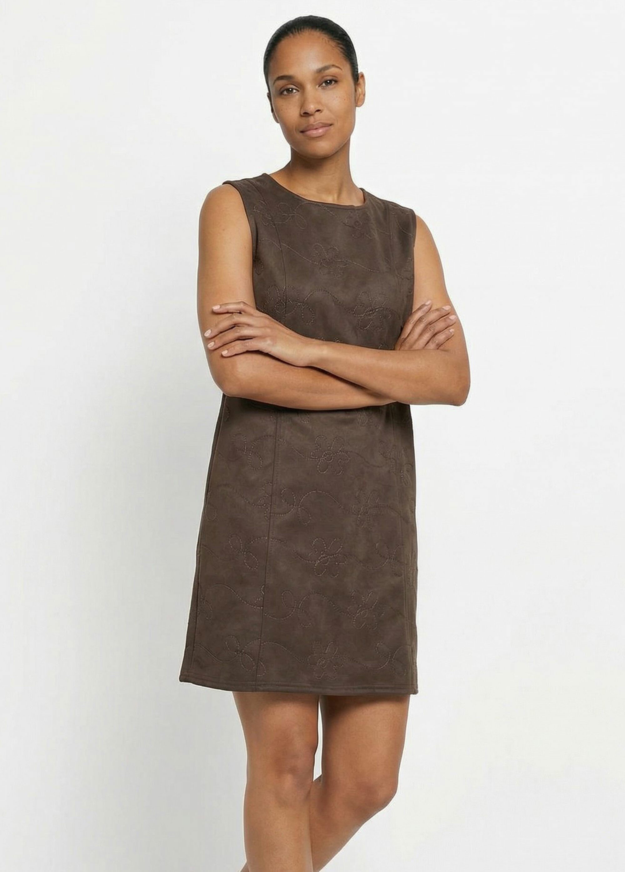 Robe chasuble suédine rebrodée col rond Femme Marron TM-CHASUBRO MV1