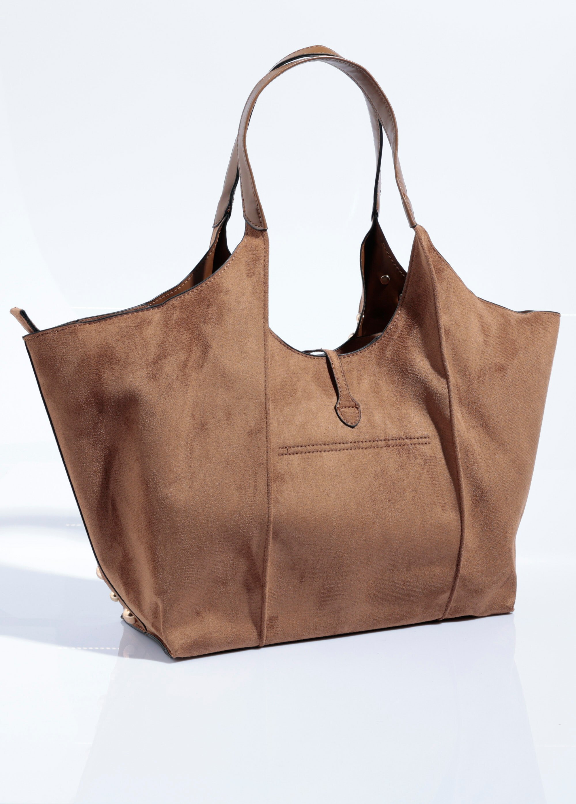 Sac cabas suédine et clous ronds métal Femme Marron MIM25608 DO1