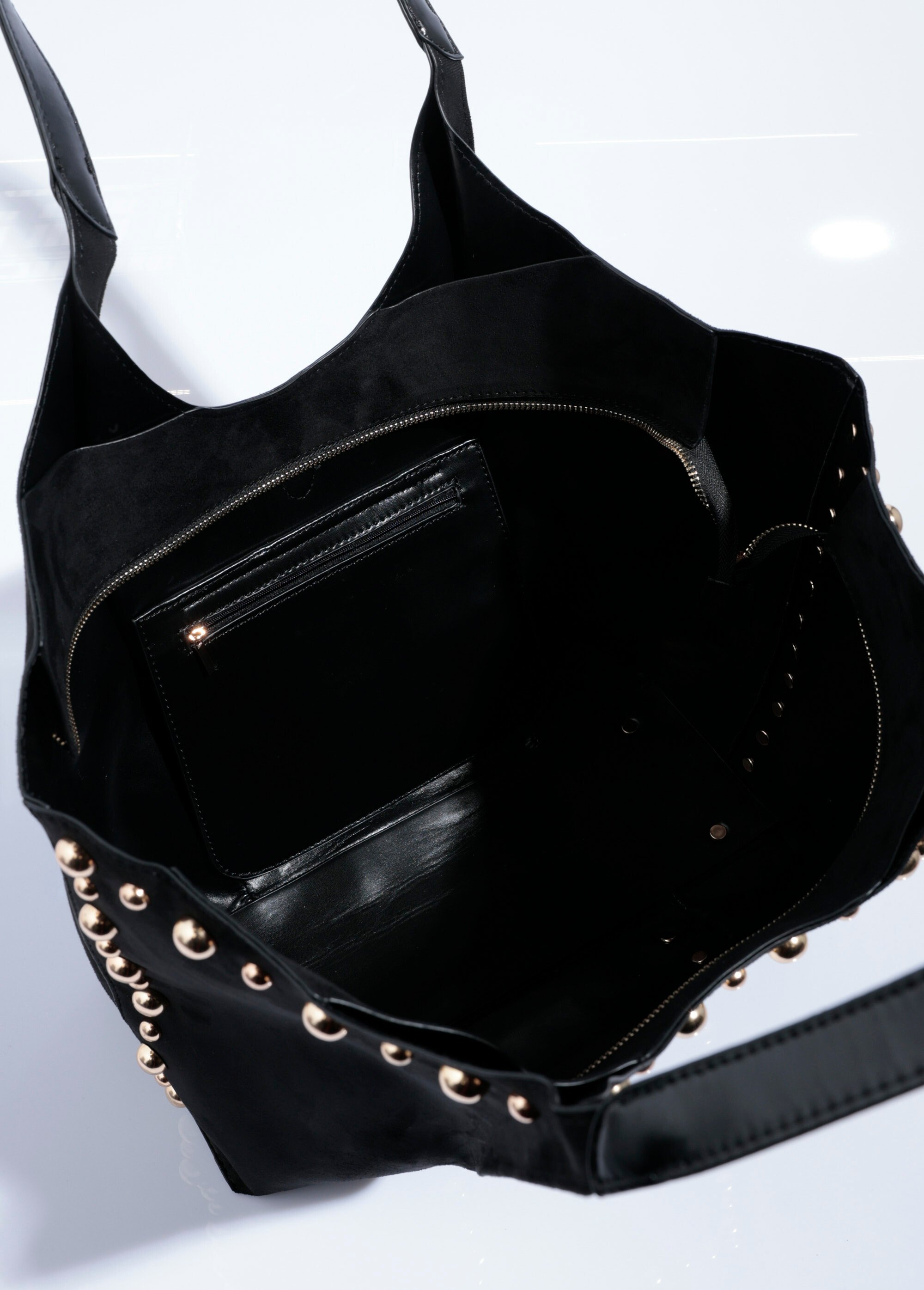 Sac cabas suédine et clous ronds métal Femme Noir MIM25608 DE1