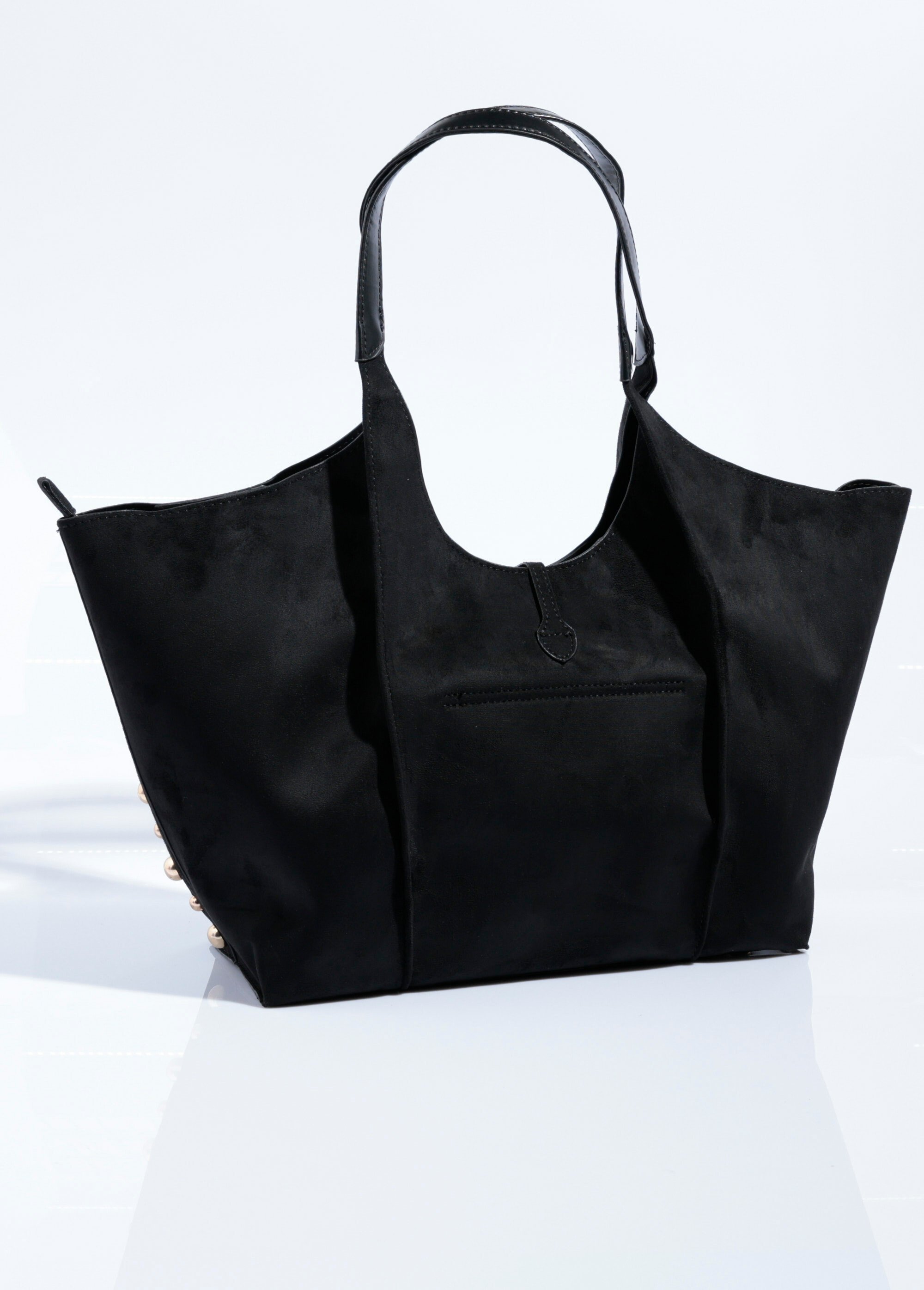 Sac cabas suédine et clous ronds métal Femme Noir MIM25608 DO1
