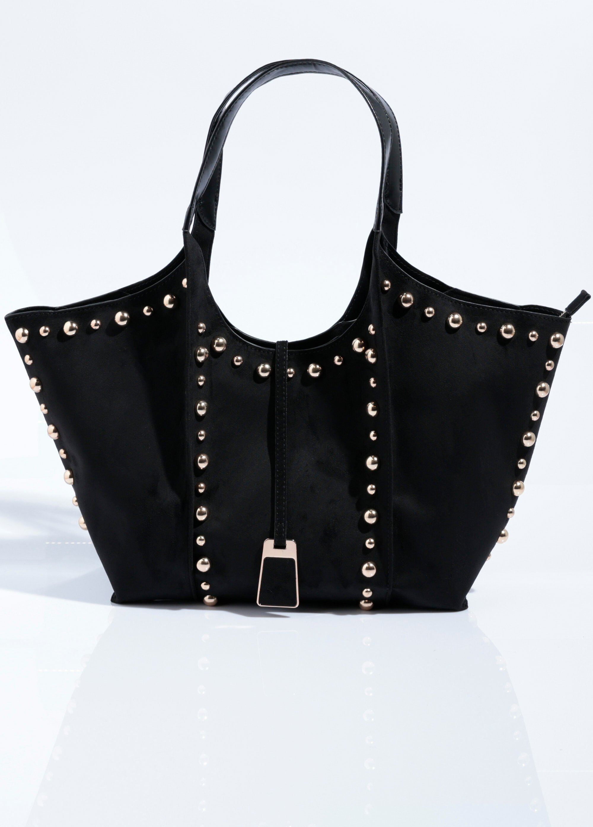 Sac cabas suédine et clous ronds métal Femme Noir MIM25608 FA1