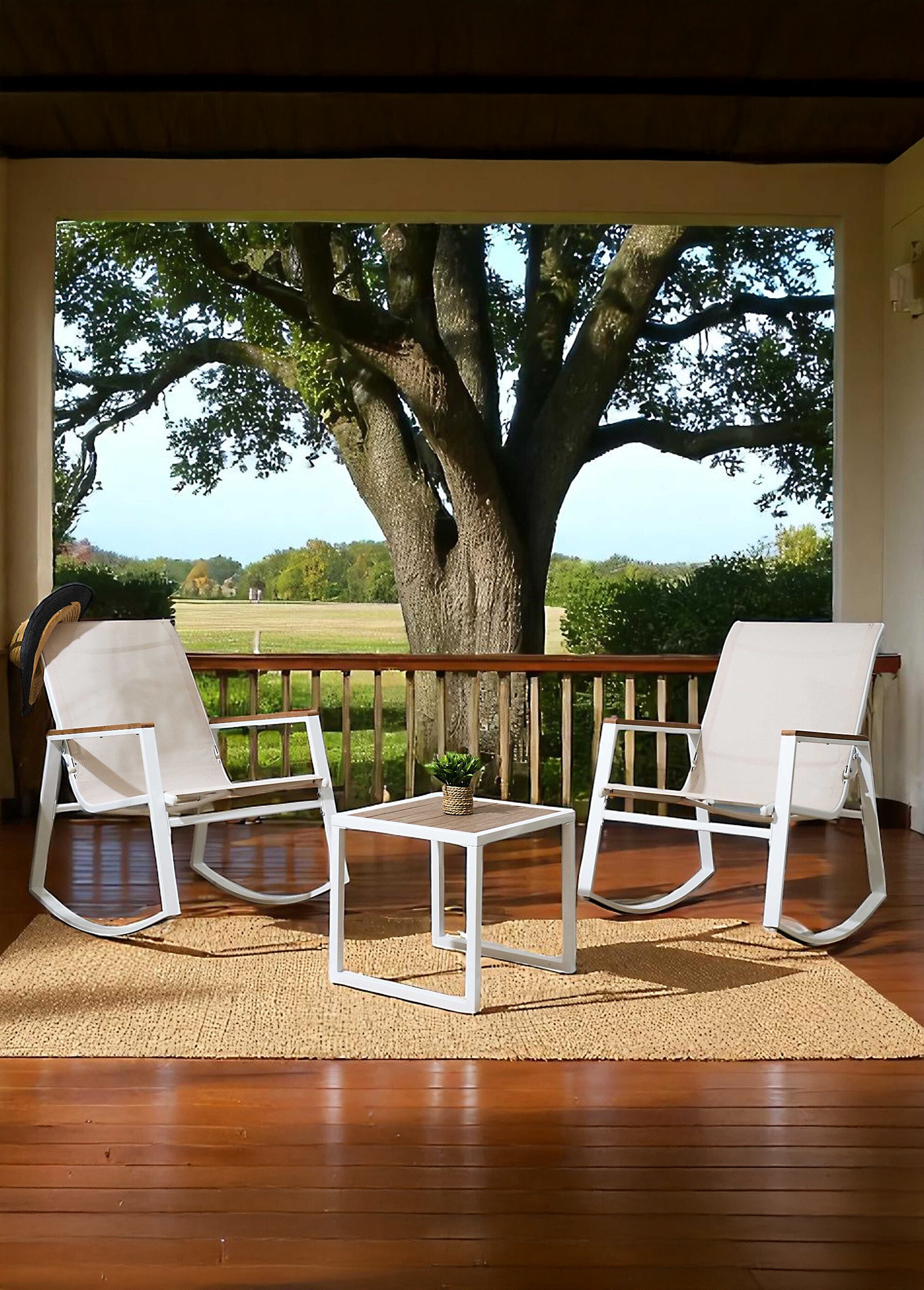 Salon de jardin à bascule, 2 personnes BEIGE CMP-HDO7454 SI1