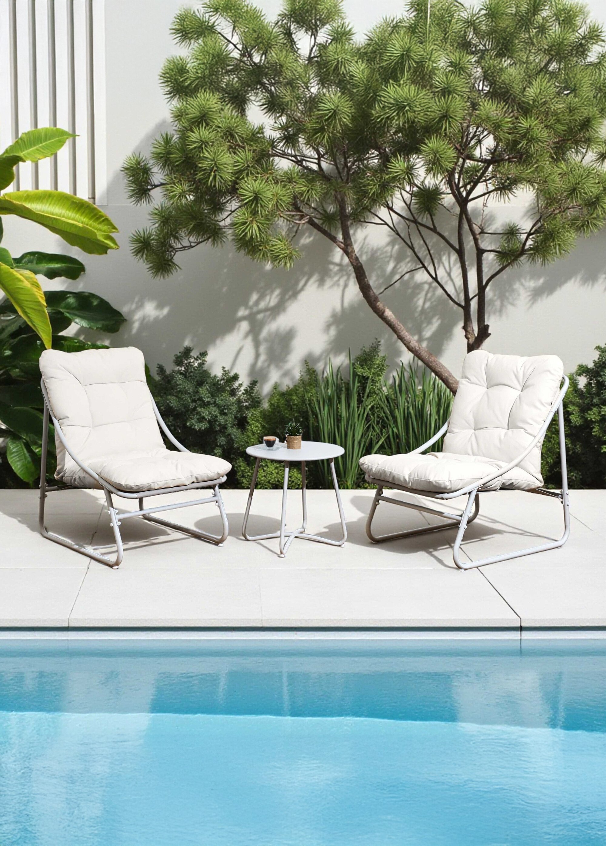 Salon de jardin capitonné, pieds métal BEIGE CMP-HDO7456 SI1