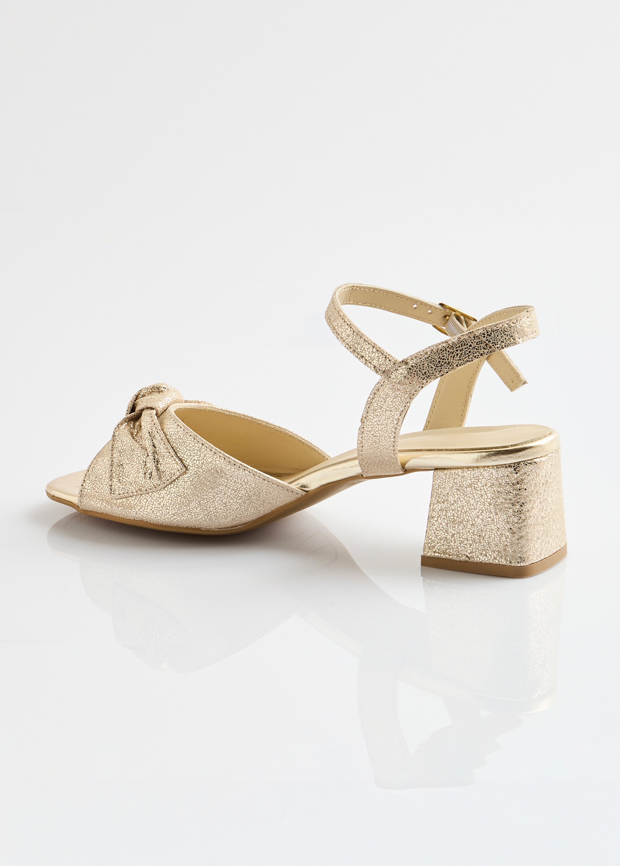 Sandales à talon cuir irisé noeud fantaisie