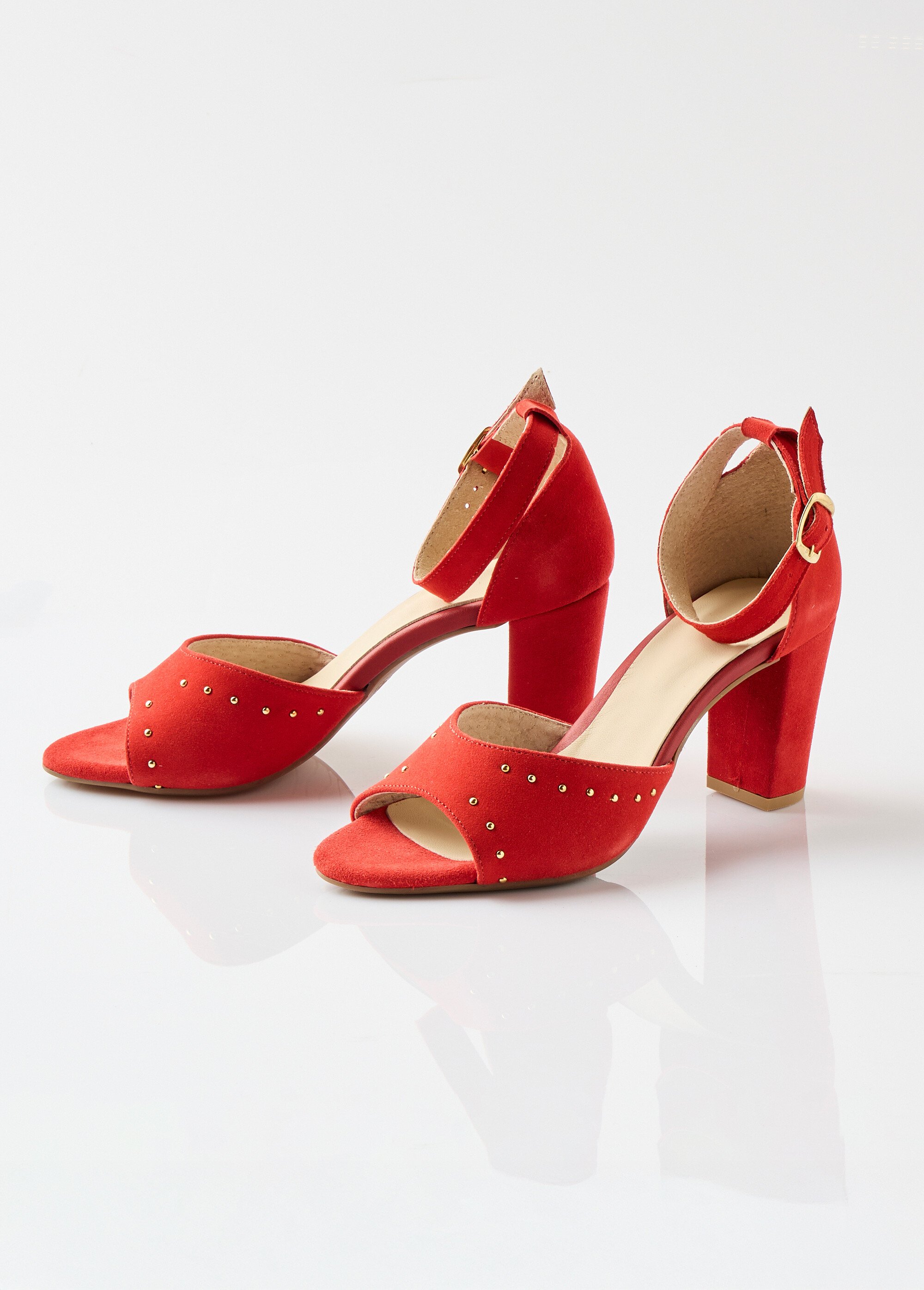 Sandales à talon cuir velouté Femme Rouge OBONNE DE1