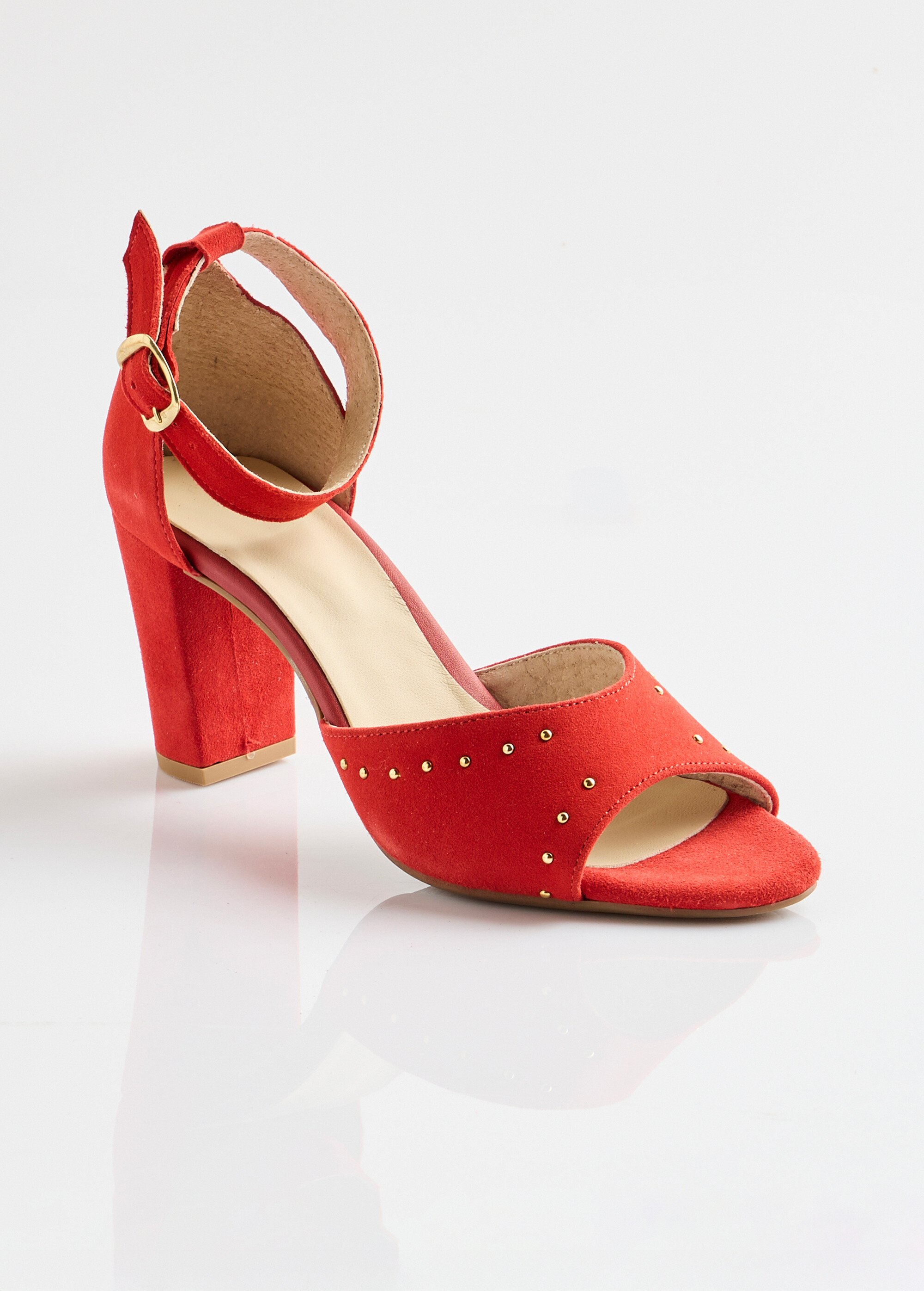 Sandales à talon cuir velouté Femme Rouge OBONNE FA1