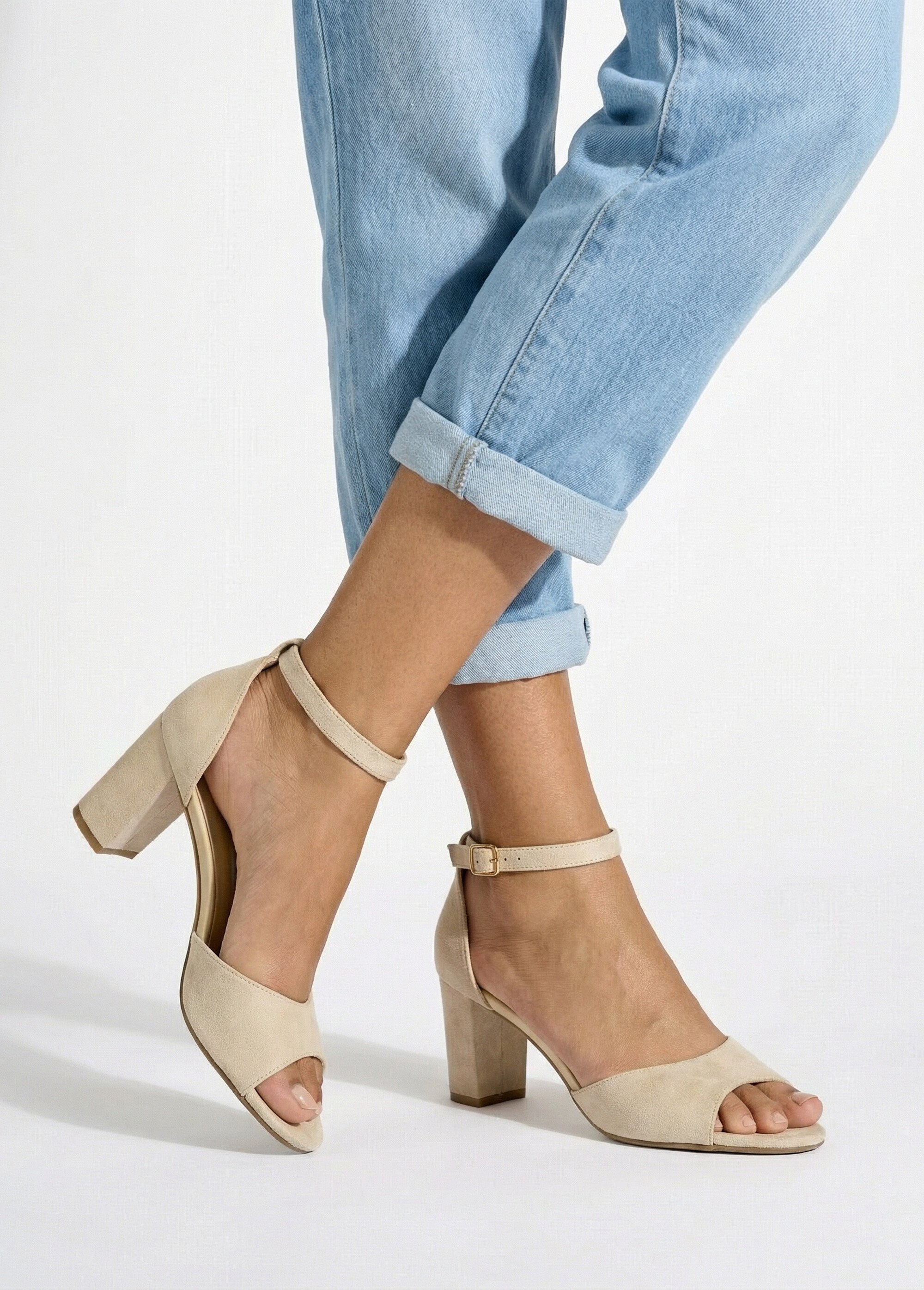 Sandales à talon cuir velouté Femme Beige OBONNE SI1