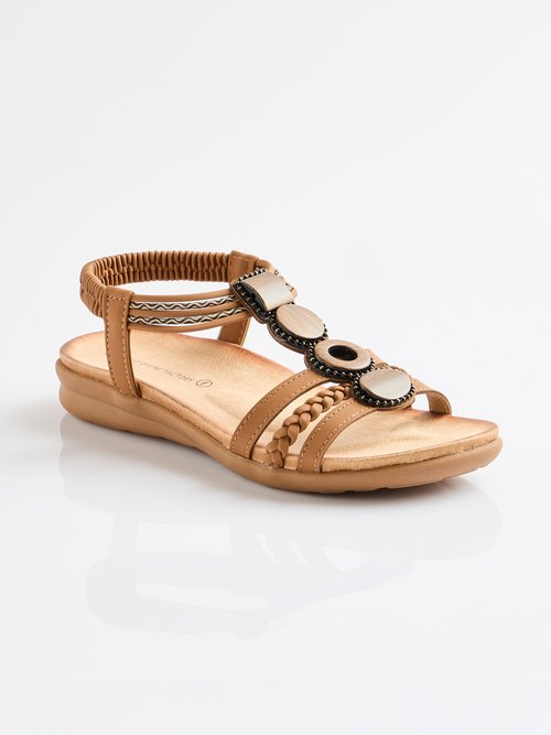 Sandales bijoux ouvertes compensées largeur confort Femme Marron OLEARES FA1