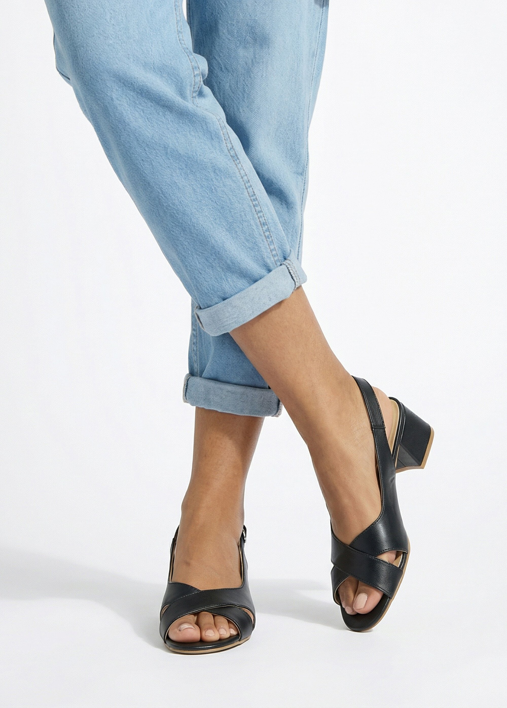 Sandales brides croisées à talon cuir Femme Noir OBALDINE SI1