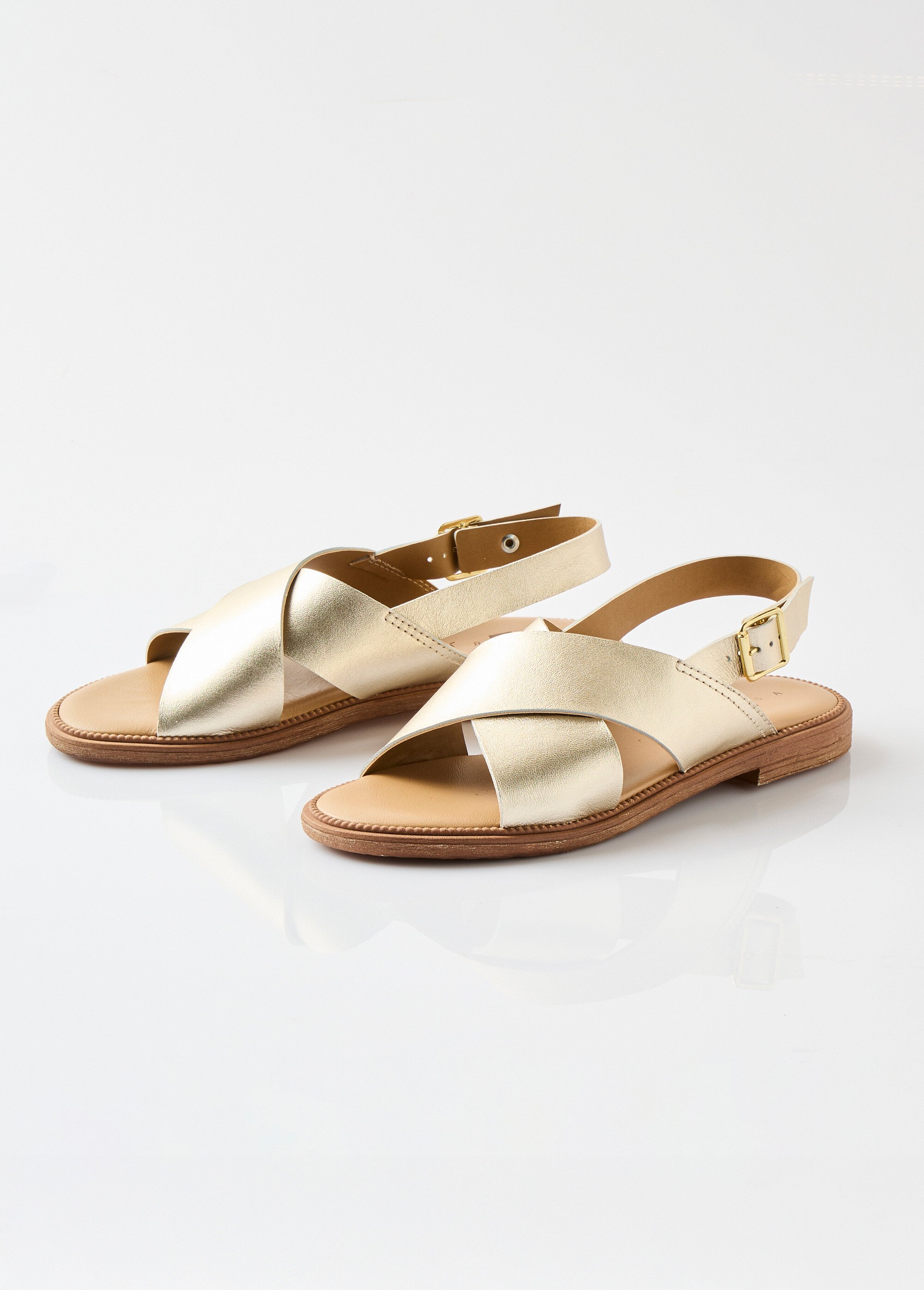 Sandales plates brides croisées Femme Doré ORMOY DE1