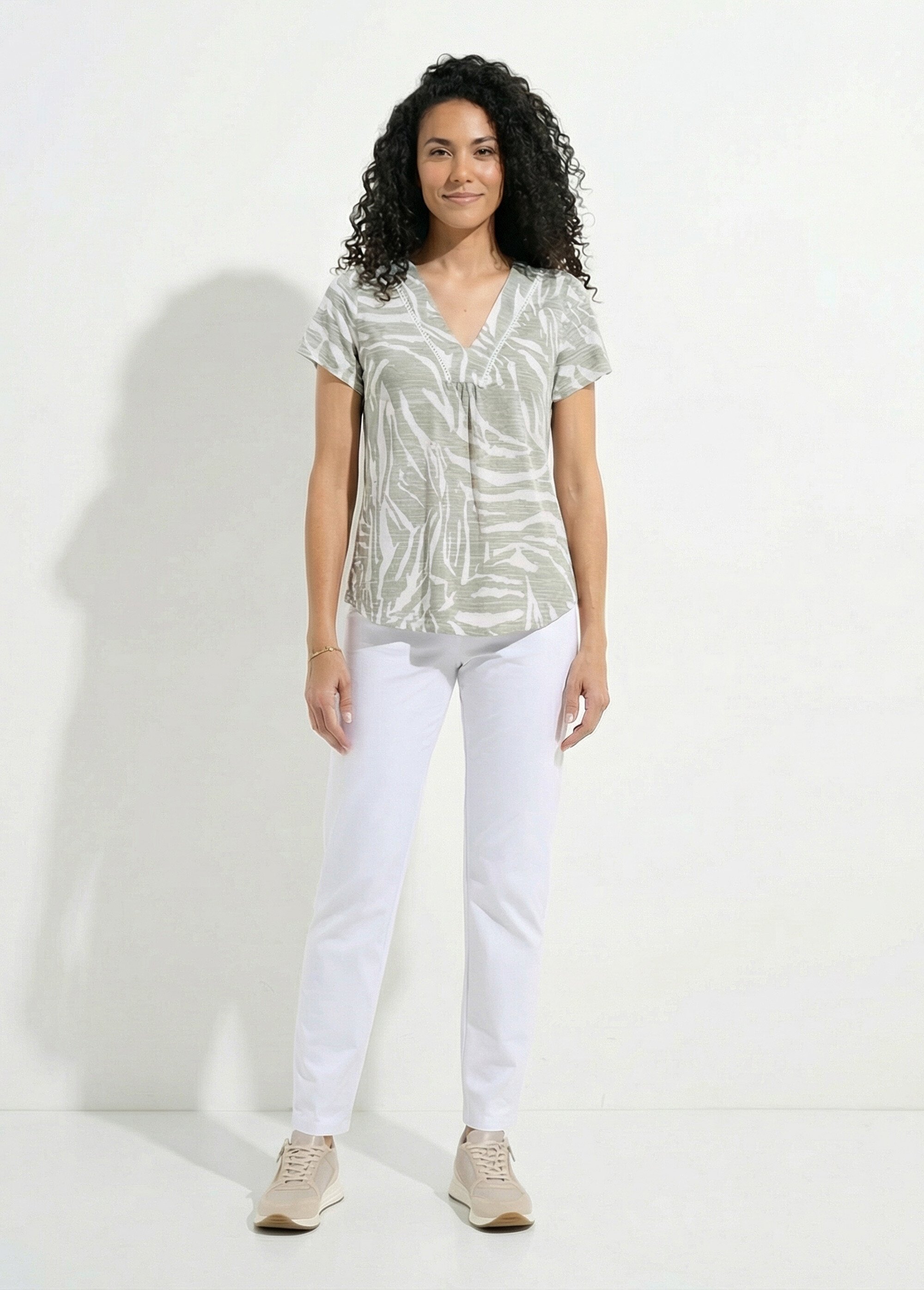 T-shirt col V imprimé manches courtes. Femme Vert COVAL SF1